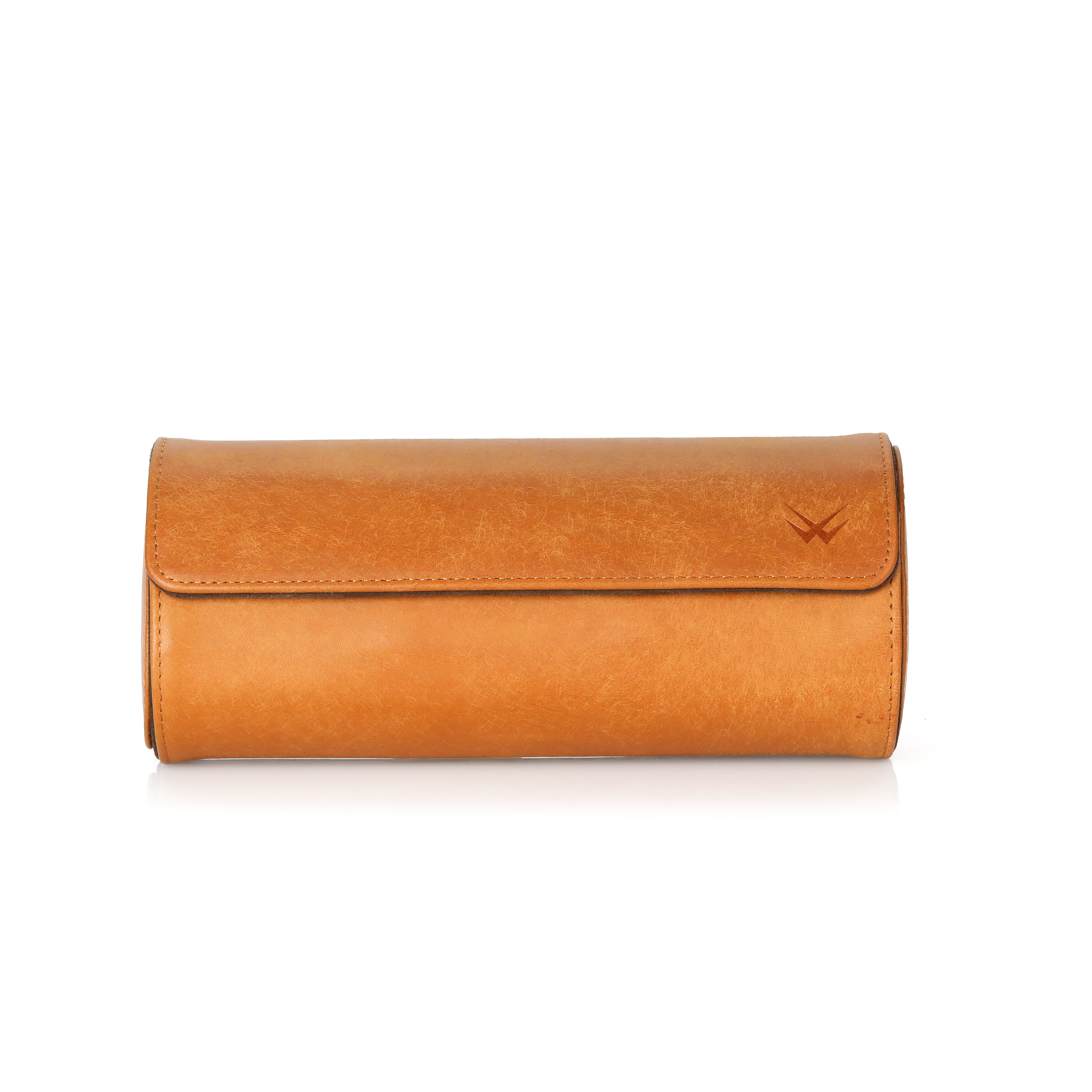 Angora Leather Watch Roll for 3 - Pueblo Tan