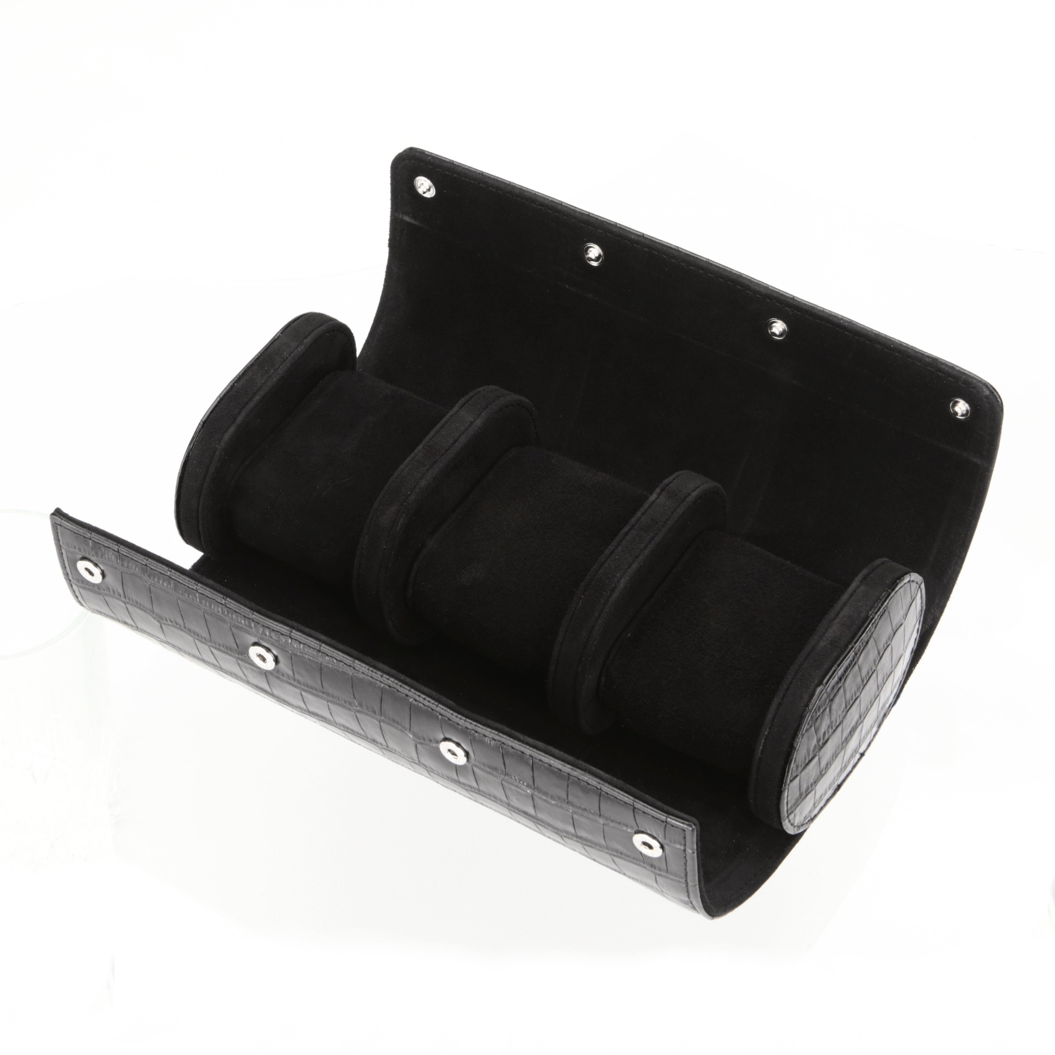 Angora Leather Watch Roll for 3 - Black