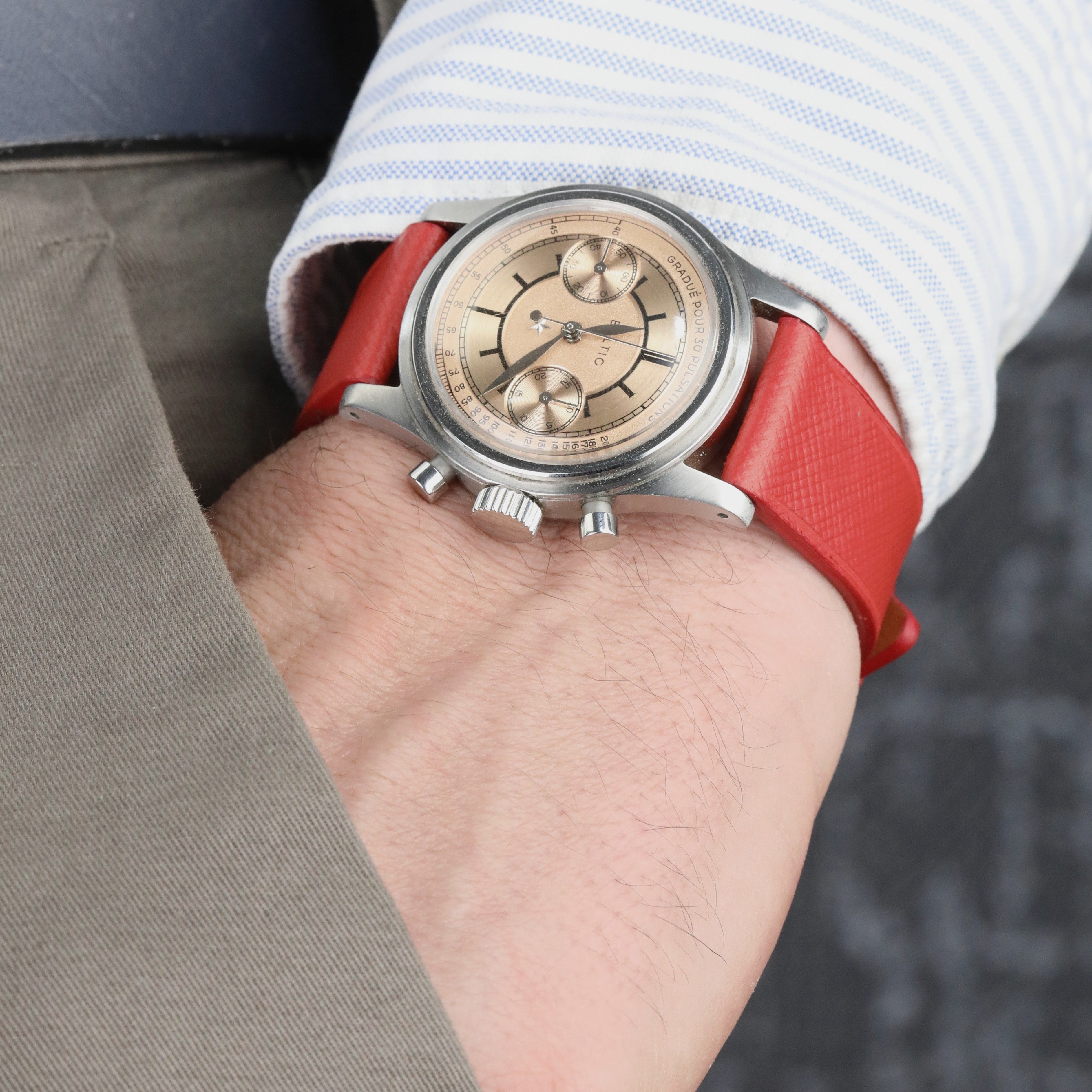 Saffiano Emboosed Leather Watch Strap - Red
