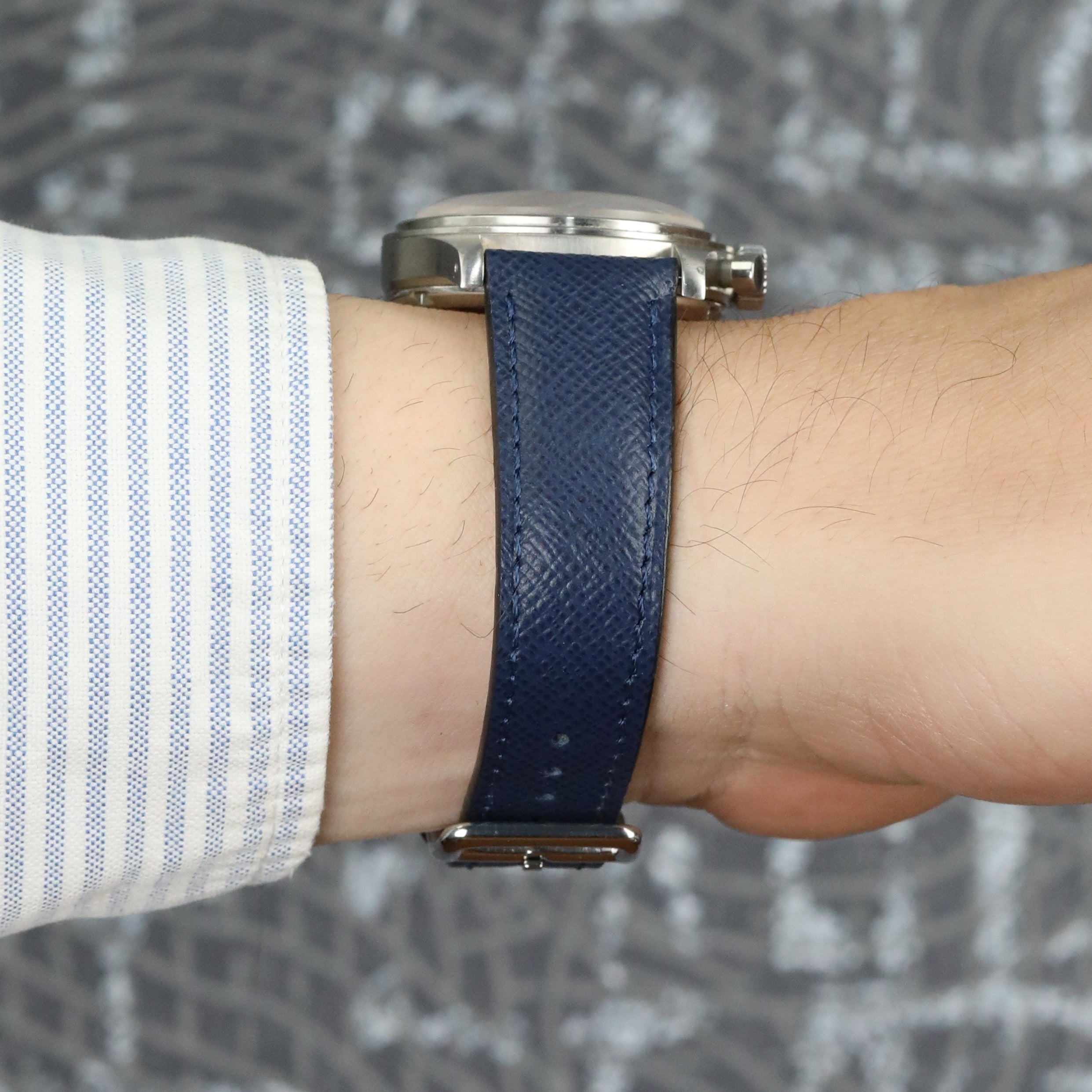 Saffiano Emboosed Leather Watch Strap - D. Blue