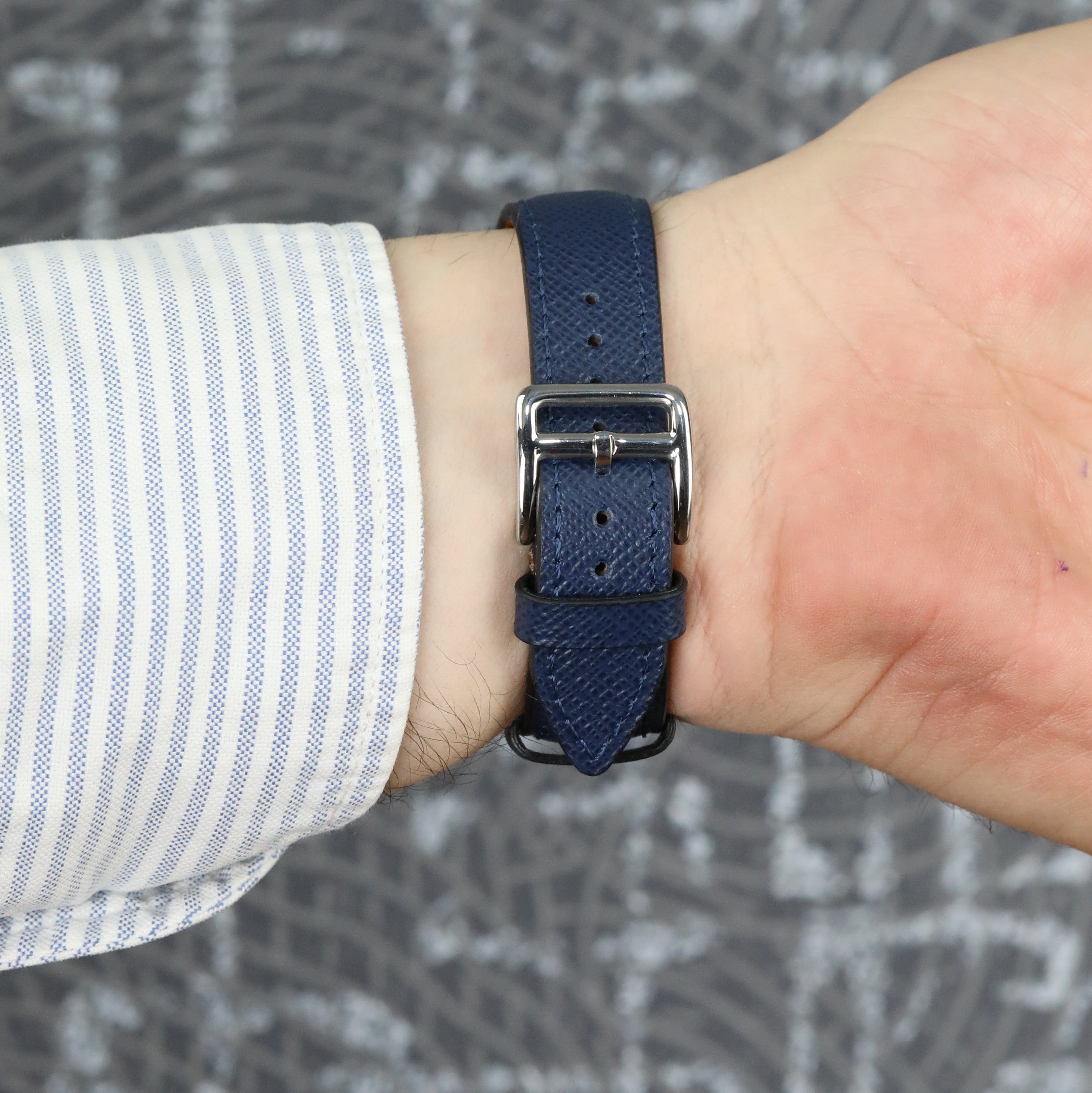Saffiano Emboosed Leather Watch Strap - D. Blue