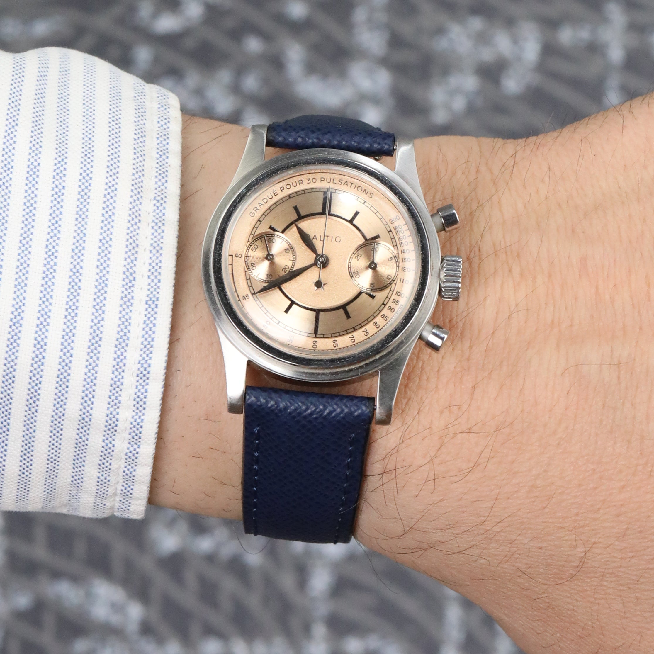 Saffiano Emboosed Leather Watch Strap - D. Blue