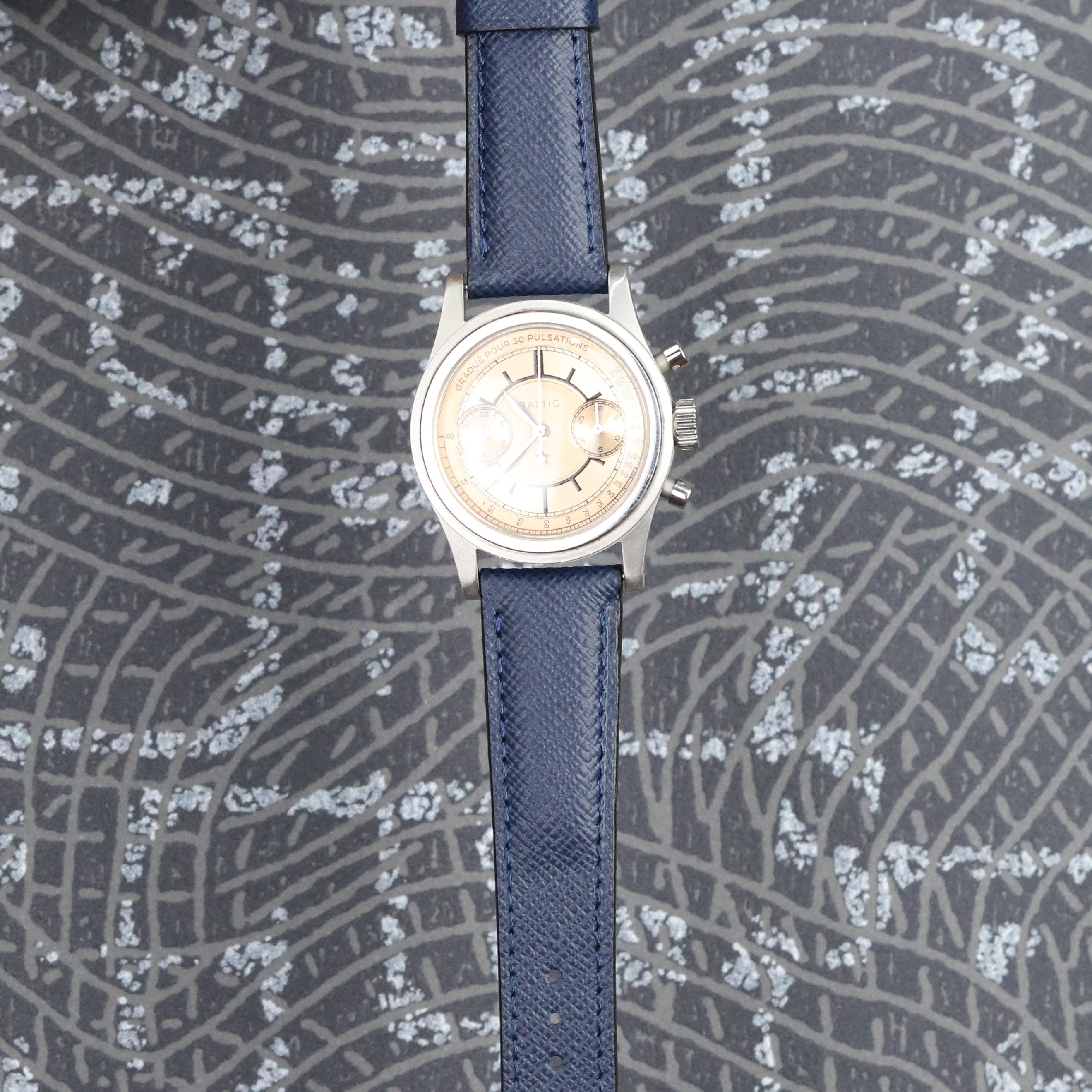 Saffiano Emboosed Leather Watch Strap - D. Blue