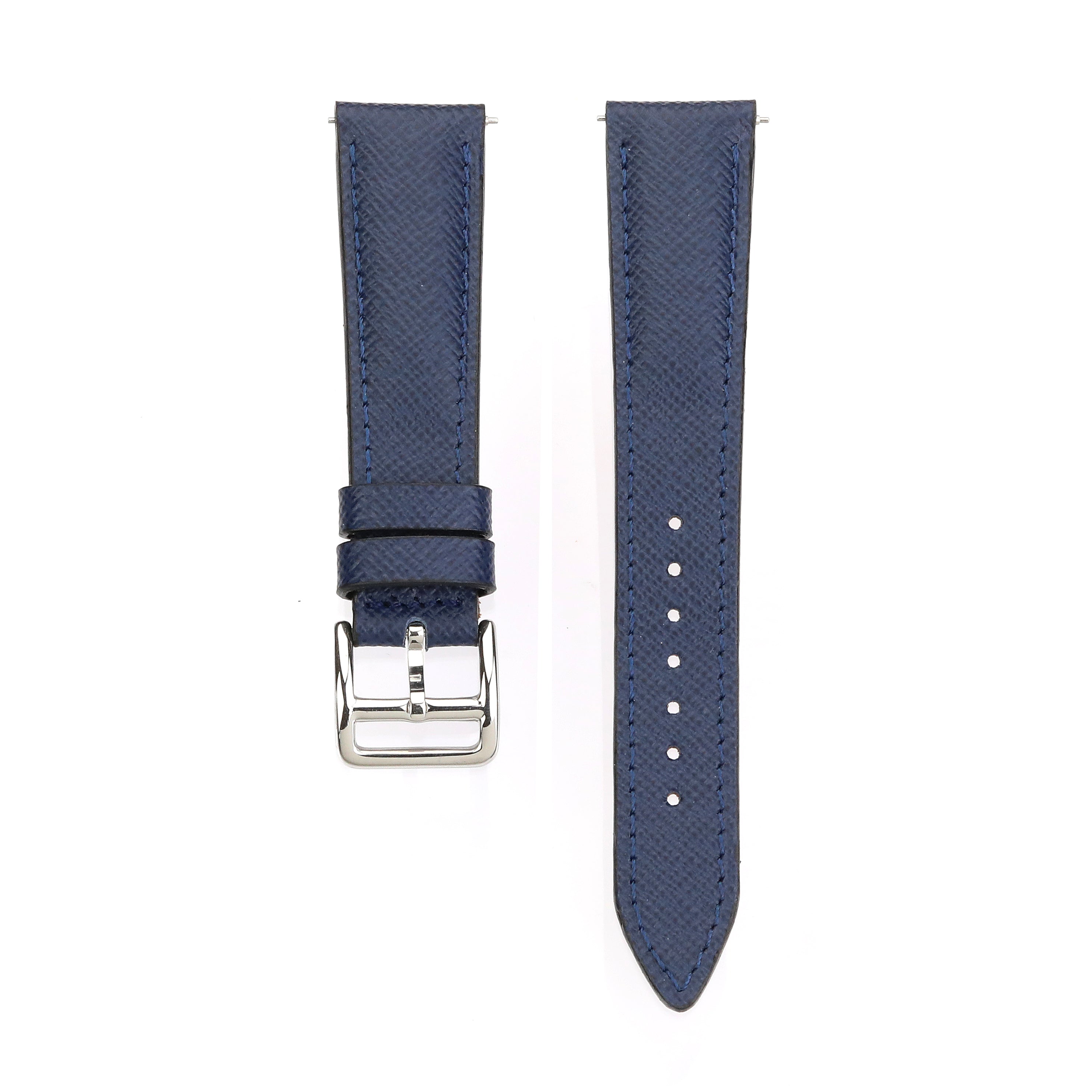 Saffiano Emboosed Leather Watch Strap - D. Blue