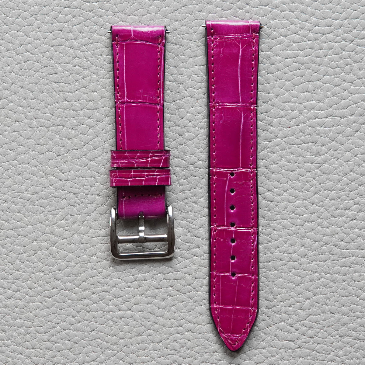 Genuine Croc. Leather Watch Strap / Fuchsin