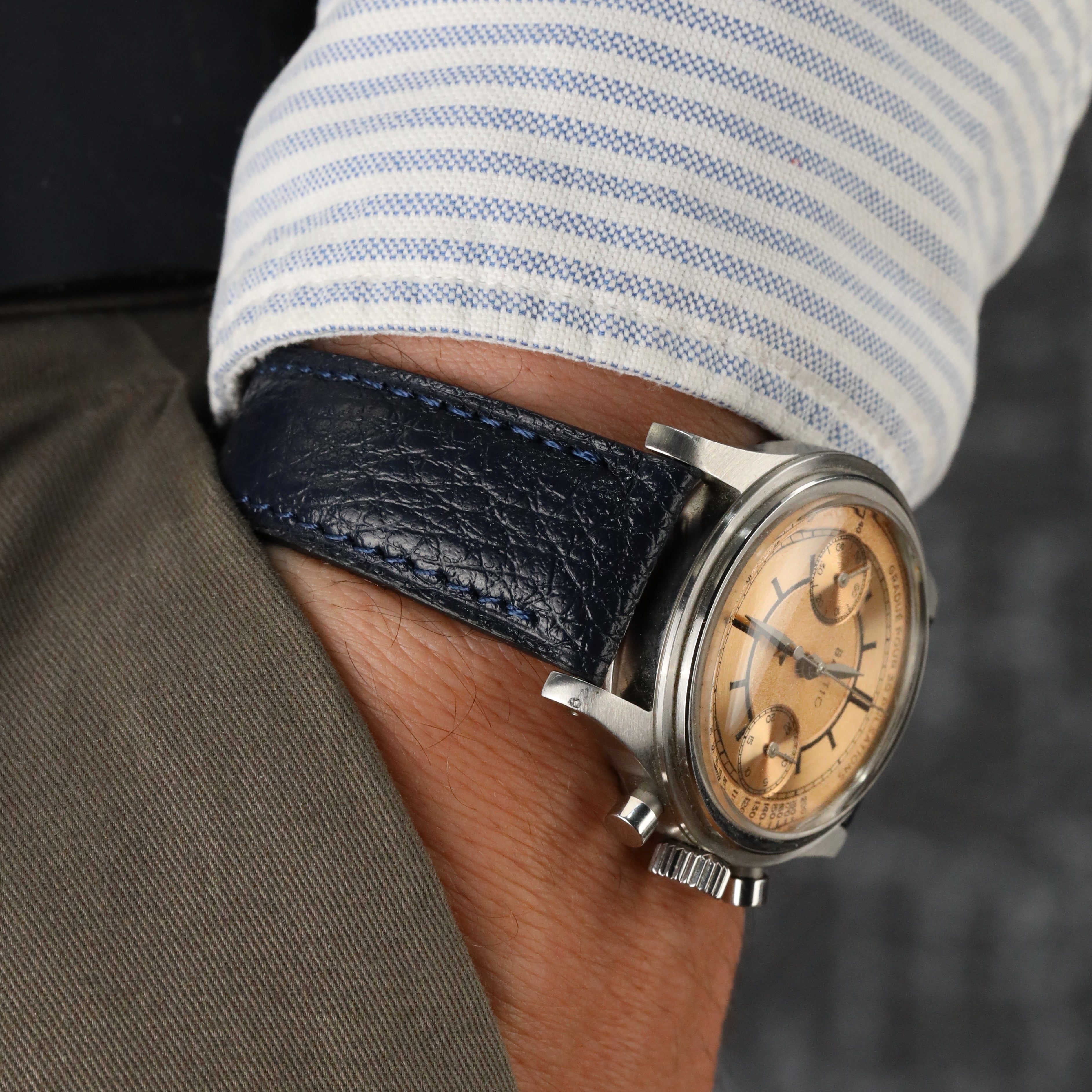 Embossed Leather Strap - D. Blue