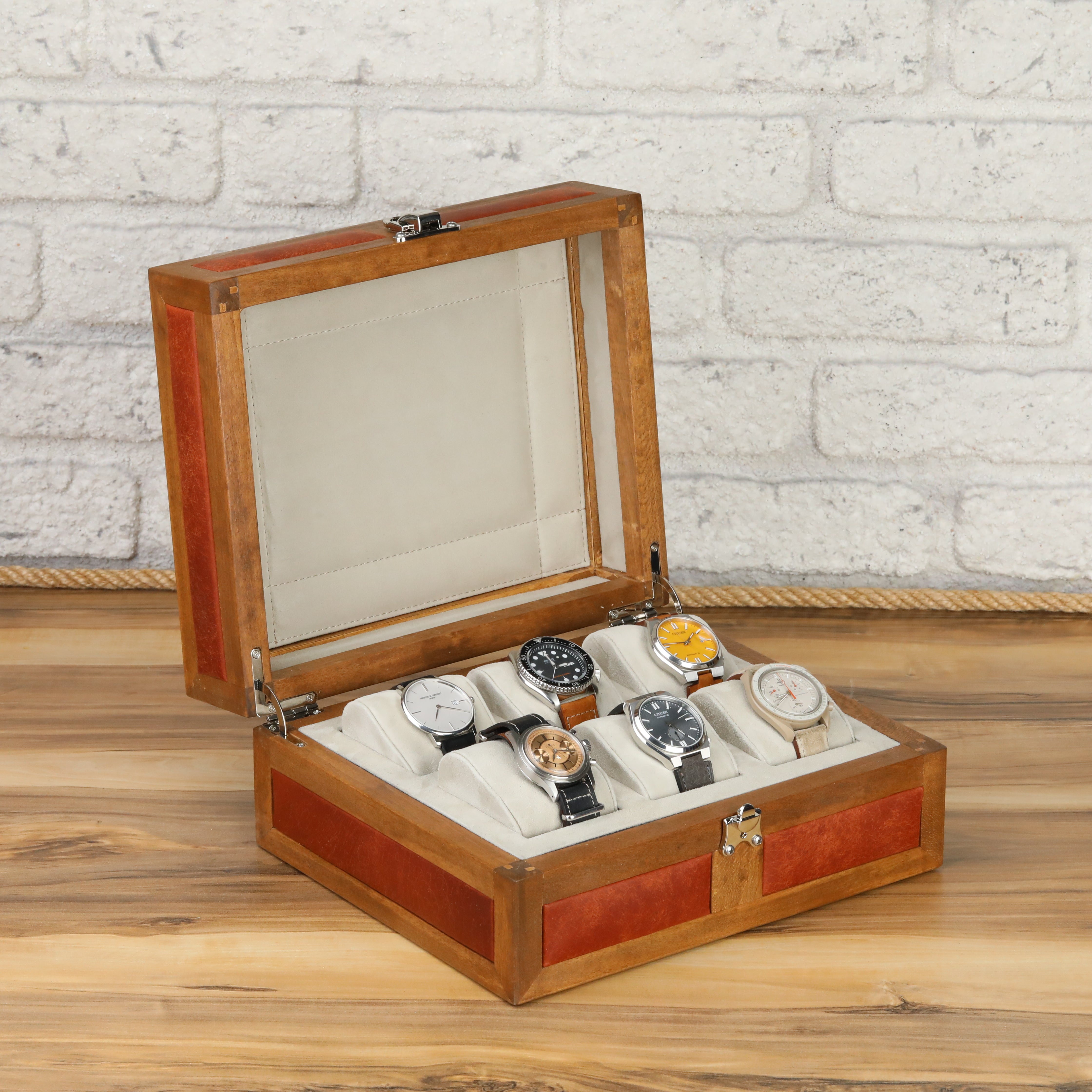 Heritage Wooden Watch Box for 6 / Tan