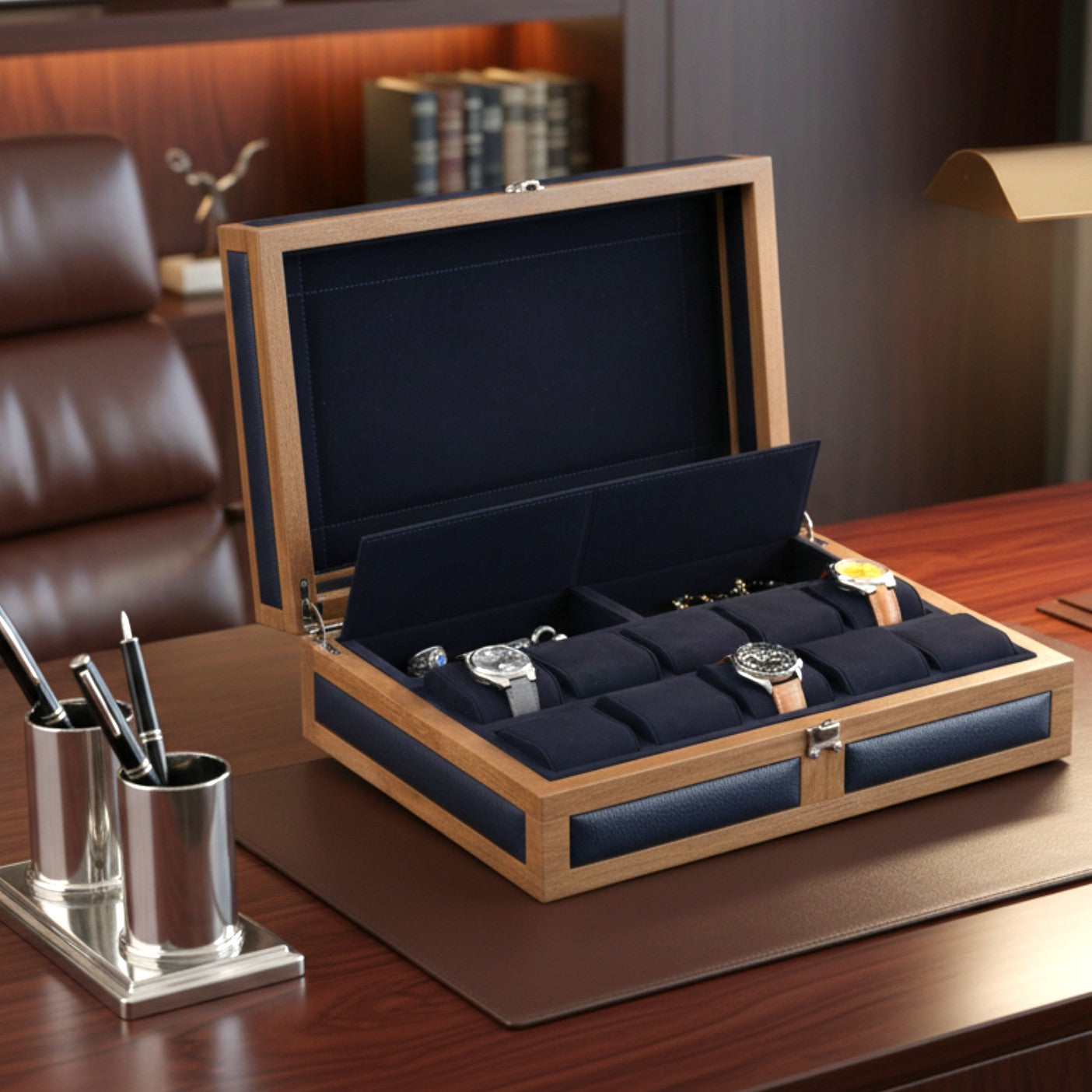 Heritage Wooden Watch Box for 10 / D. Blue