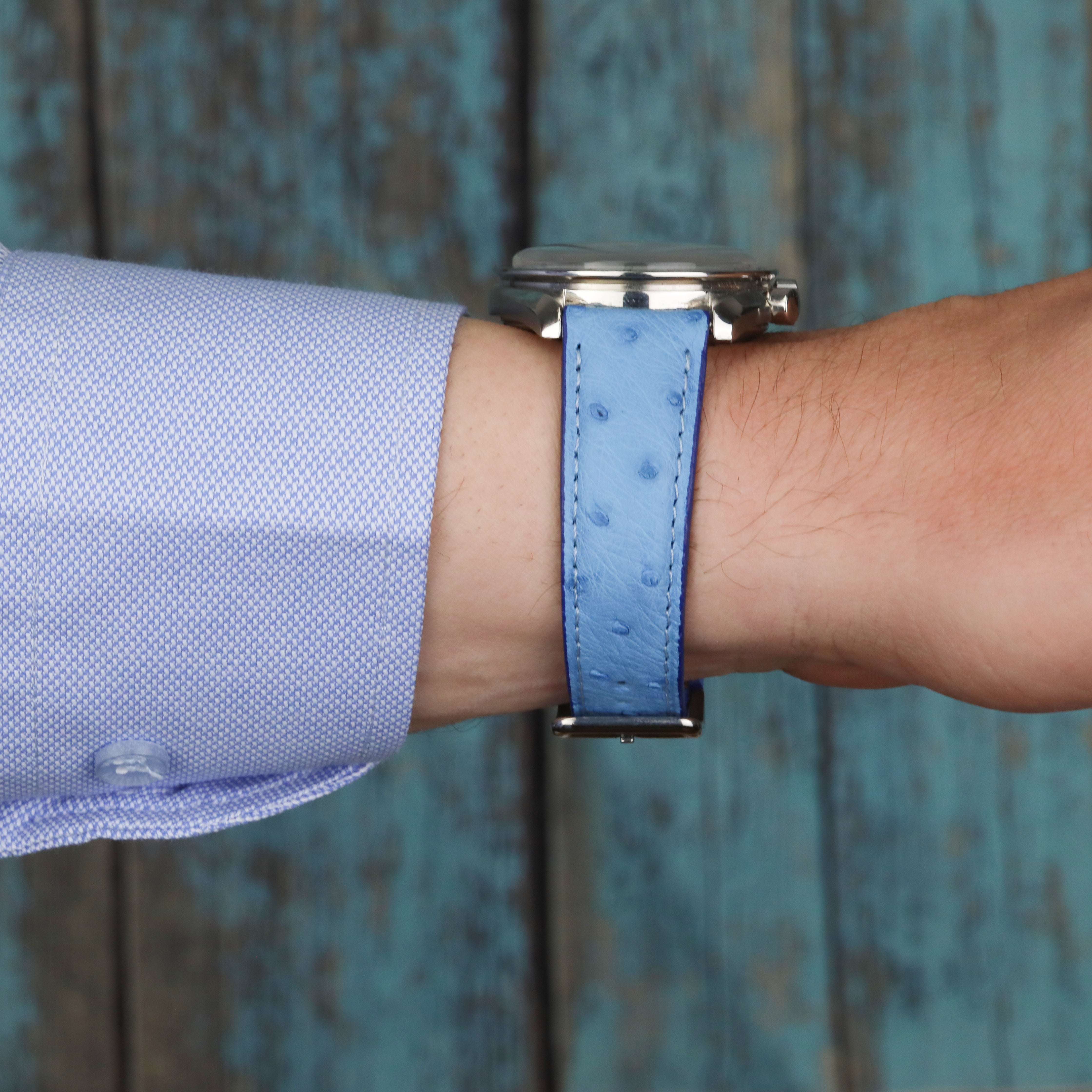 Ostrich Leather Strap - Blue