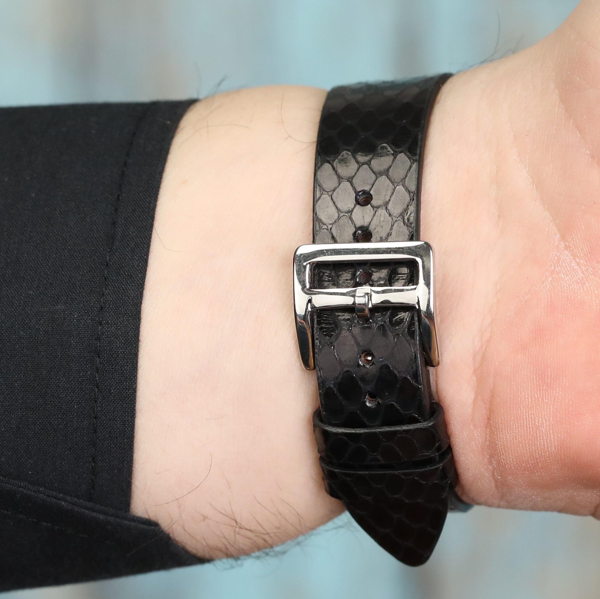 Snakeskin Leather Strap - Black