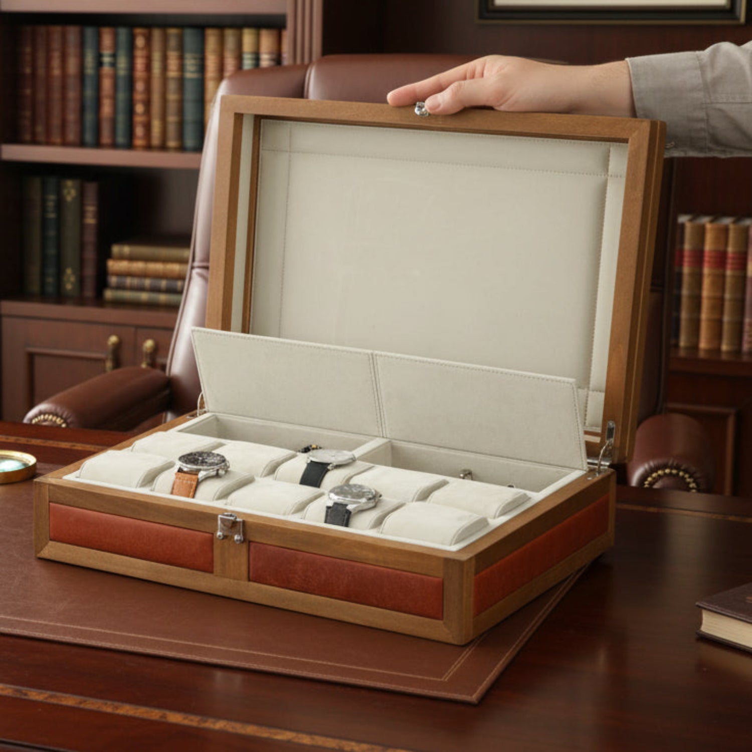 Heritage Wooden Watch Box for 10  / Tan