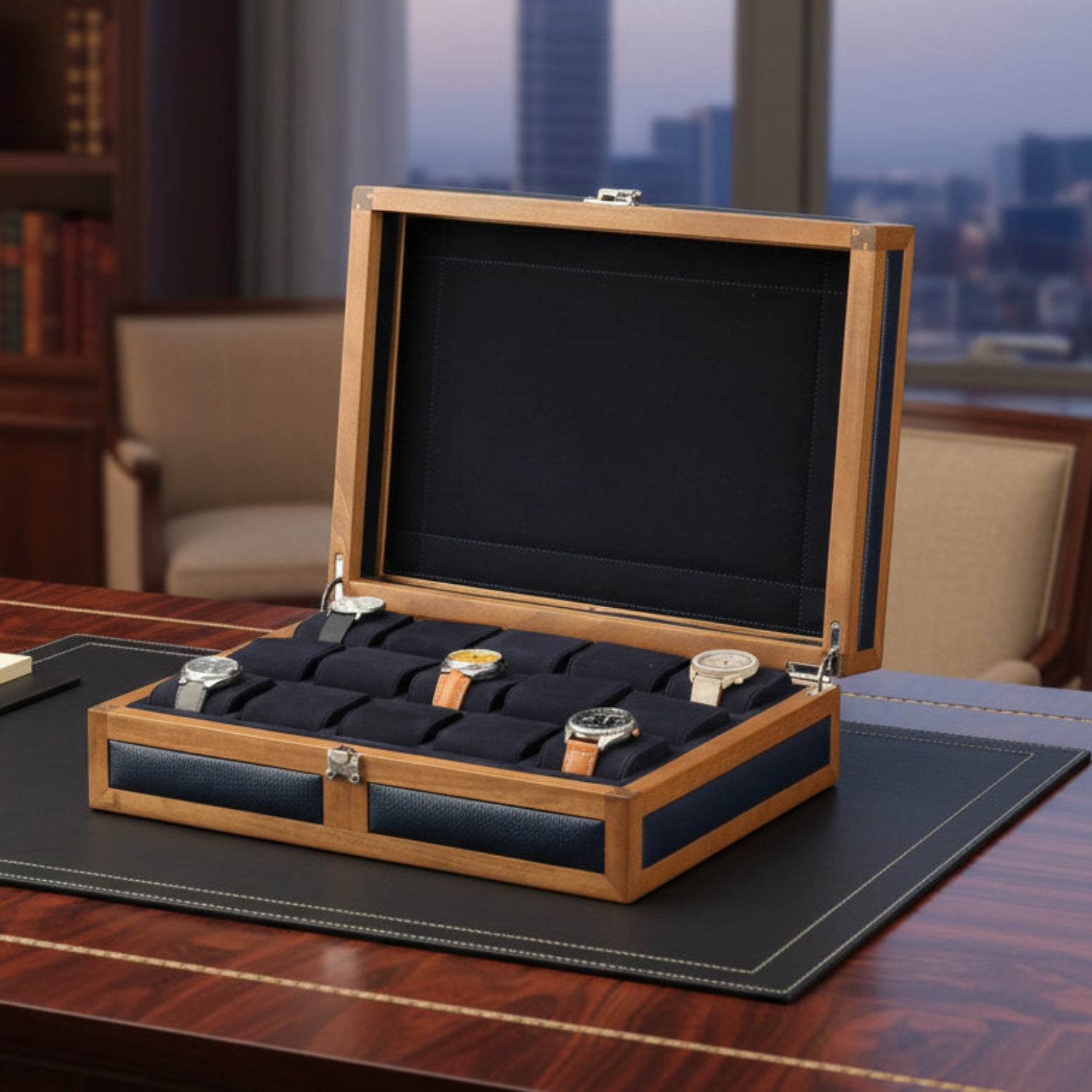 Heritage Wooden Watch Box for 15 / D.Blue