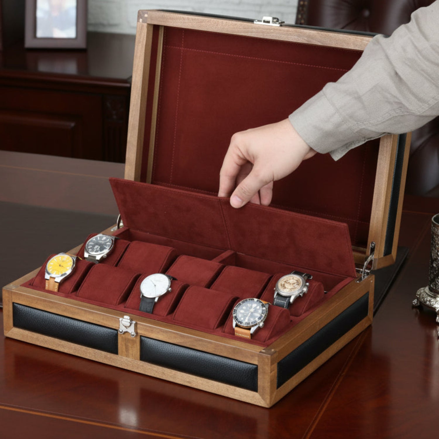 Heritage Wooden Watch Box for 10  / Black