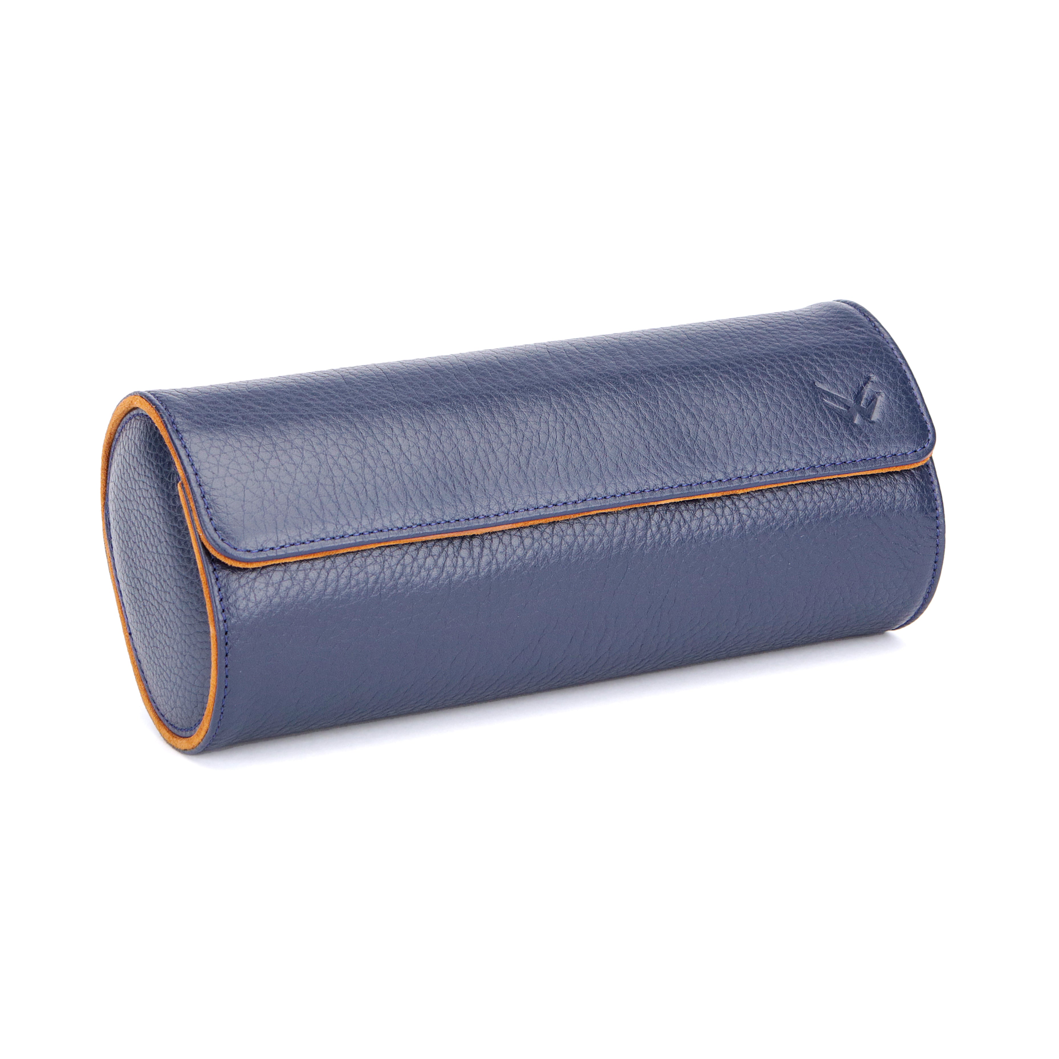 Angora Leather Watch Roll for 3 - D. Blue