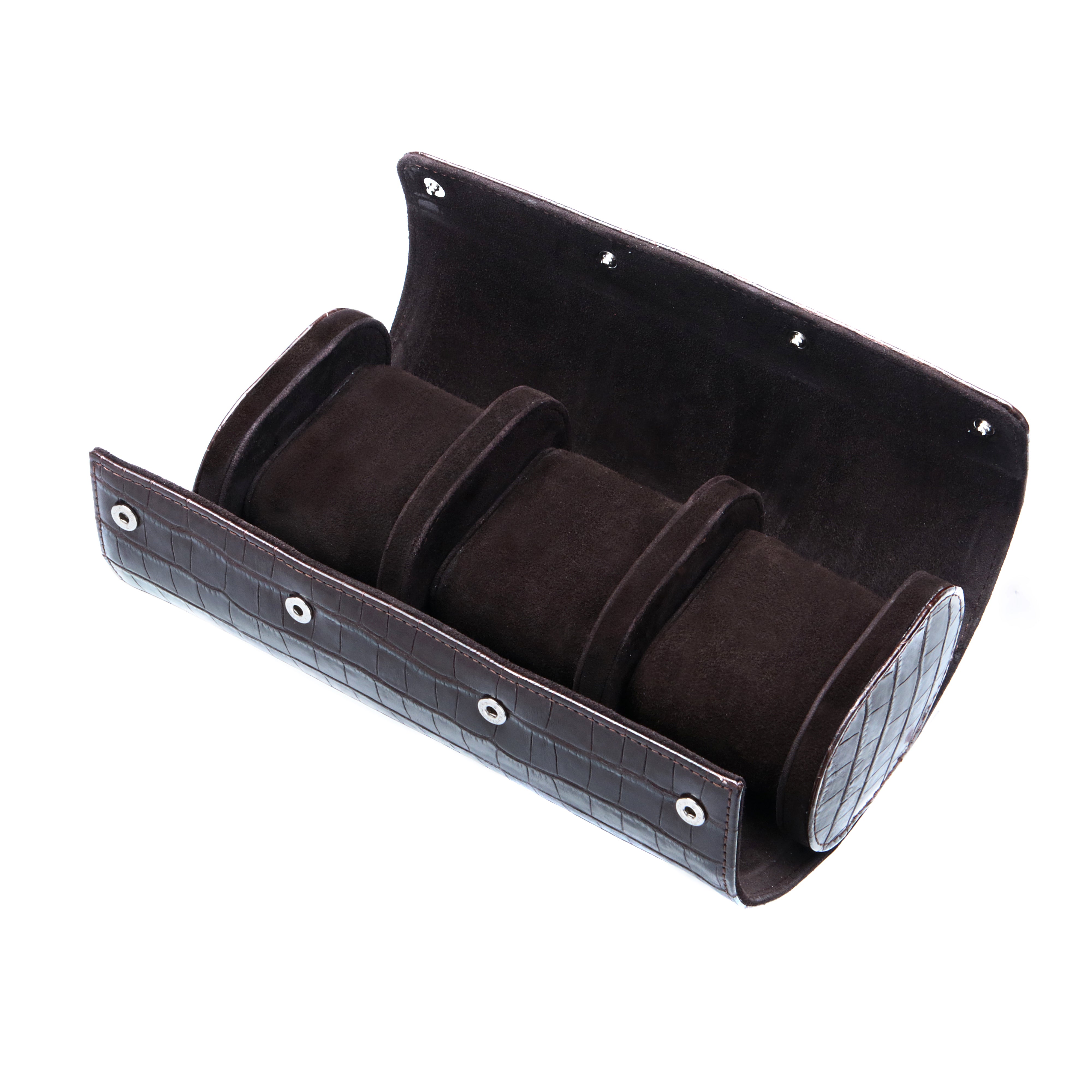 Angora Leather Watch Roll for 3 - Brown