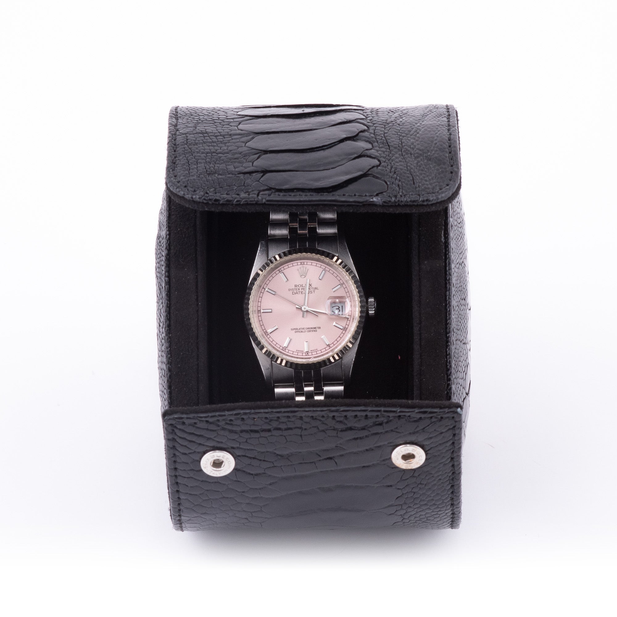 Toro Ostrich Leather Watch Roll for 1 - Black