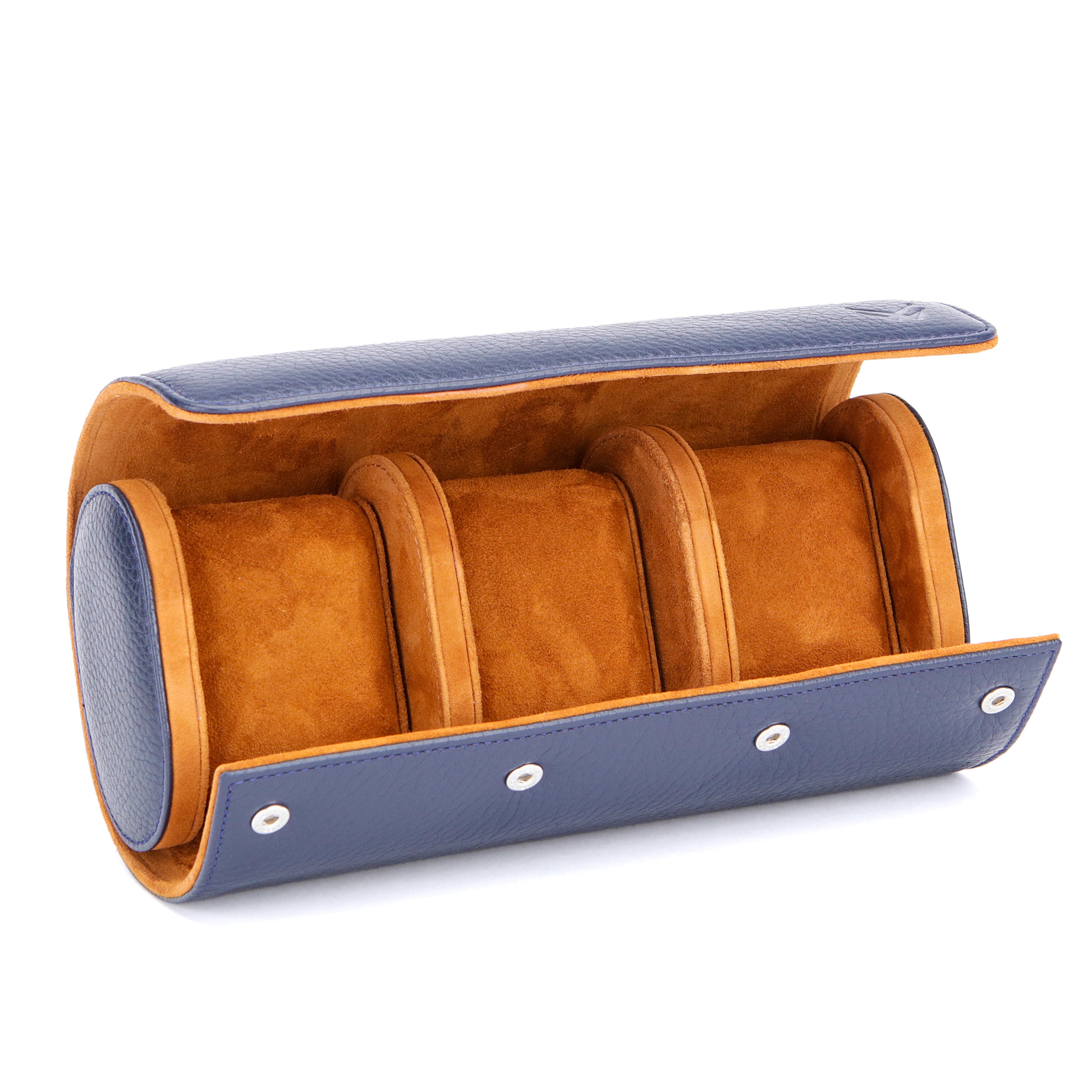 Angora Leather Watch Roll for 3 - D. Blue