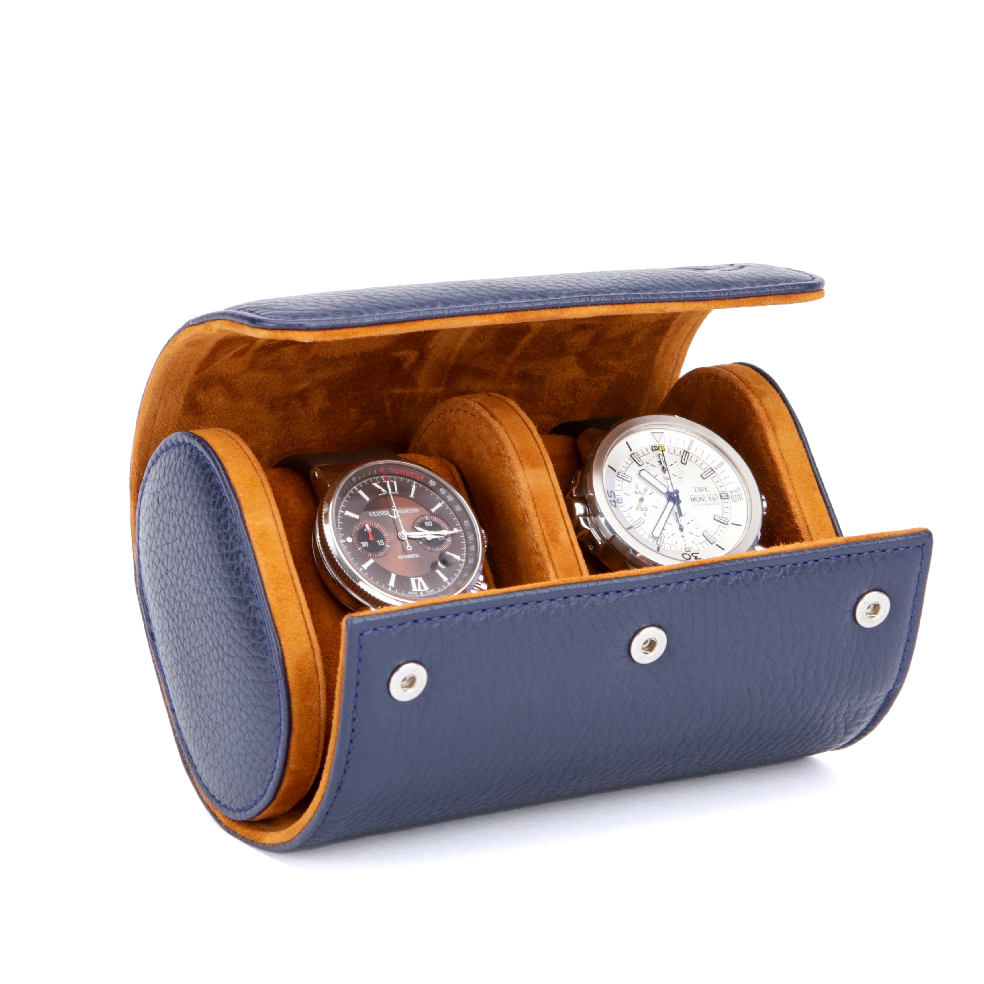 Lusse Leather Watch Roll for 2 - D. Blue