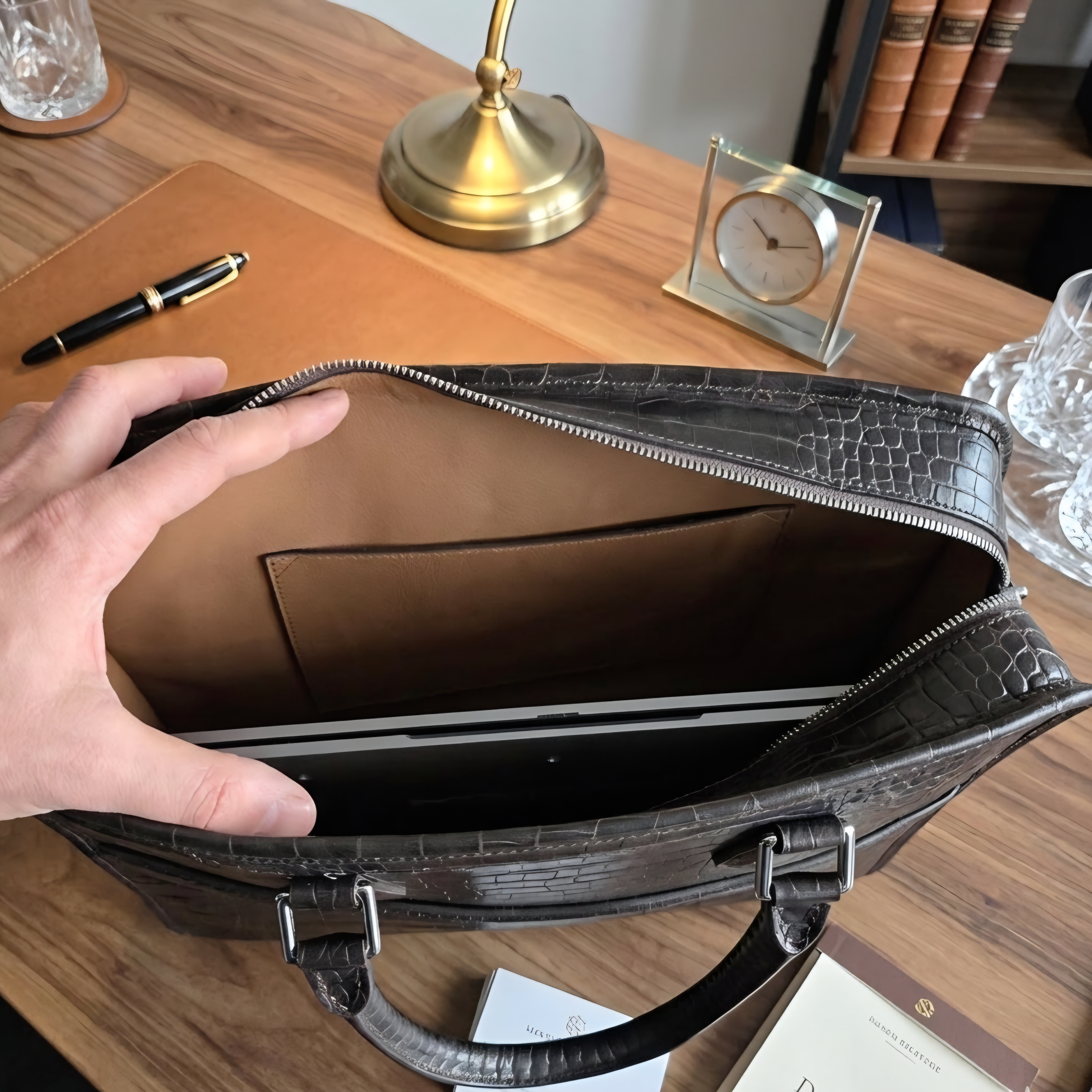 Leather Laptop Bag - Dark Brown