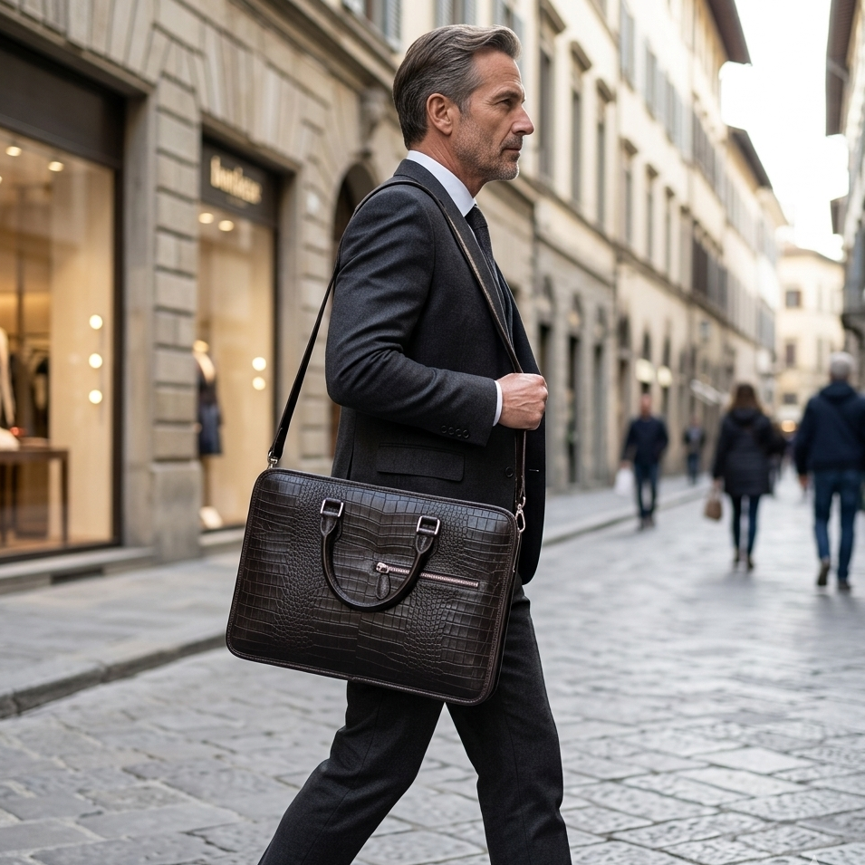 Leather Laptop Bag - Dark Brown