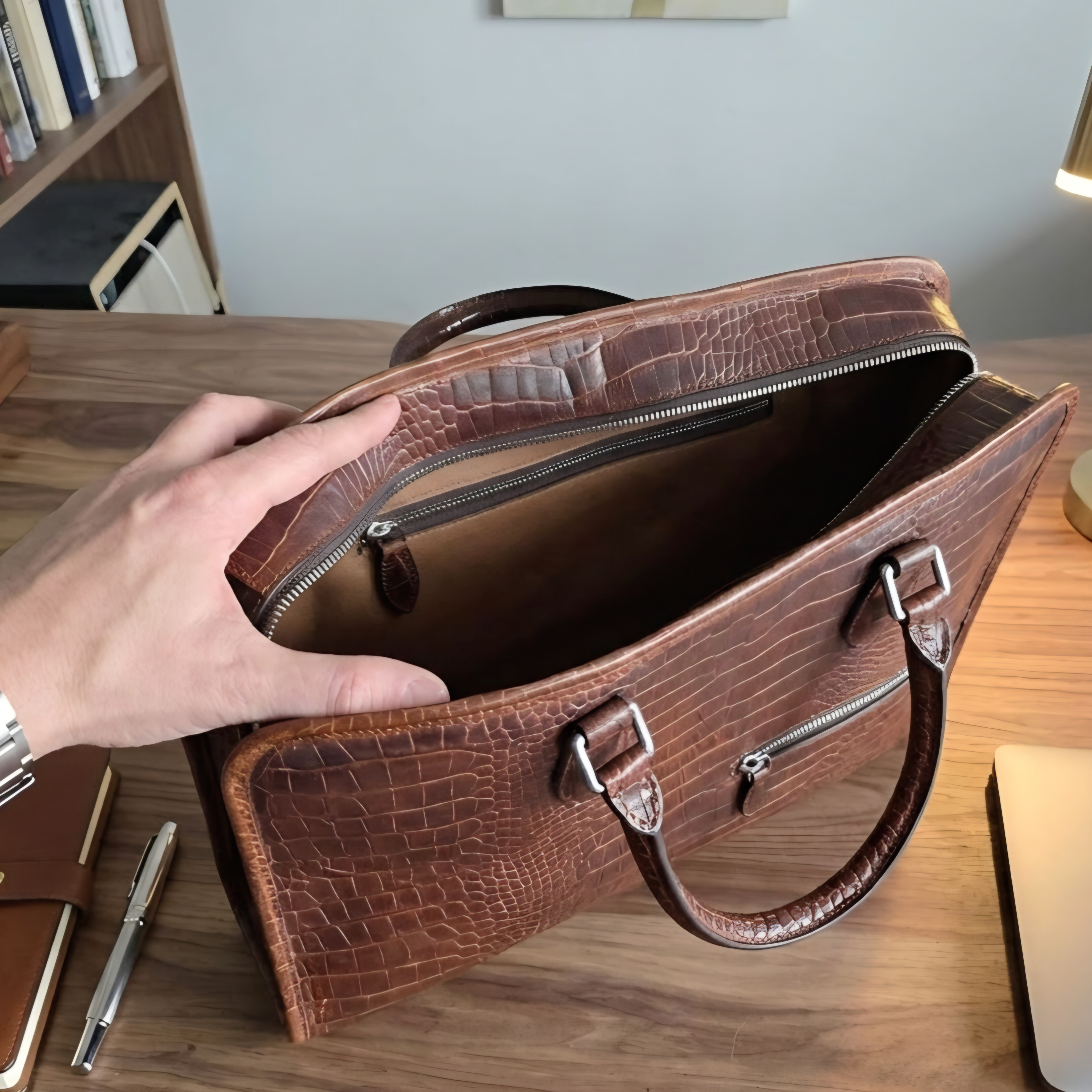 Leather Laptop Bag - Dark Brown