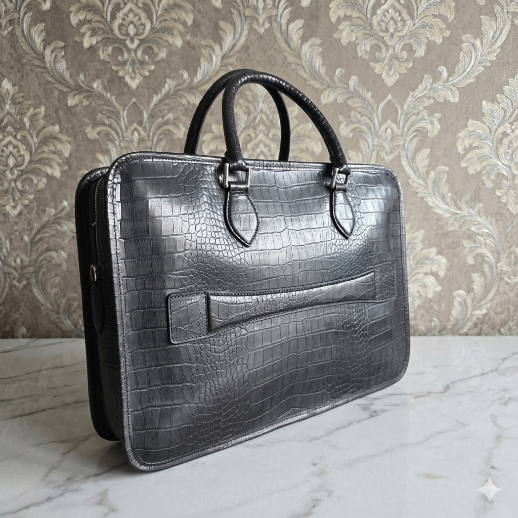 Leather Laptop Bag -  Black