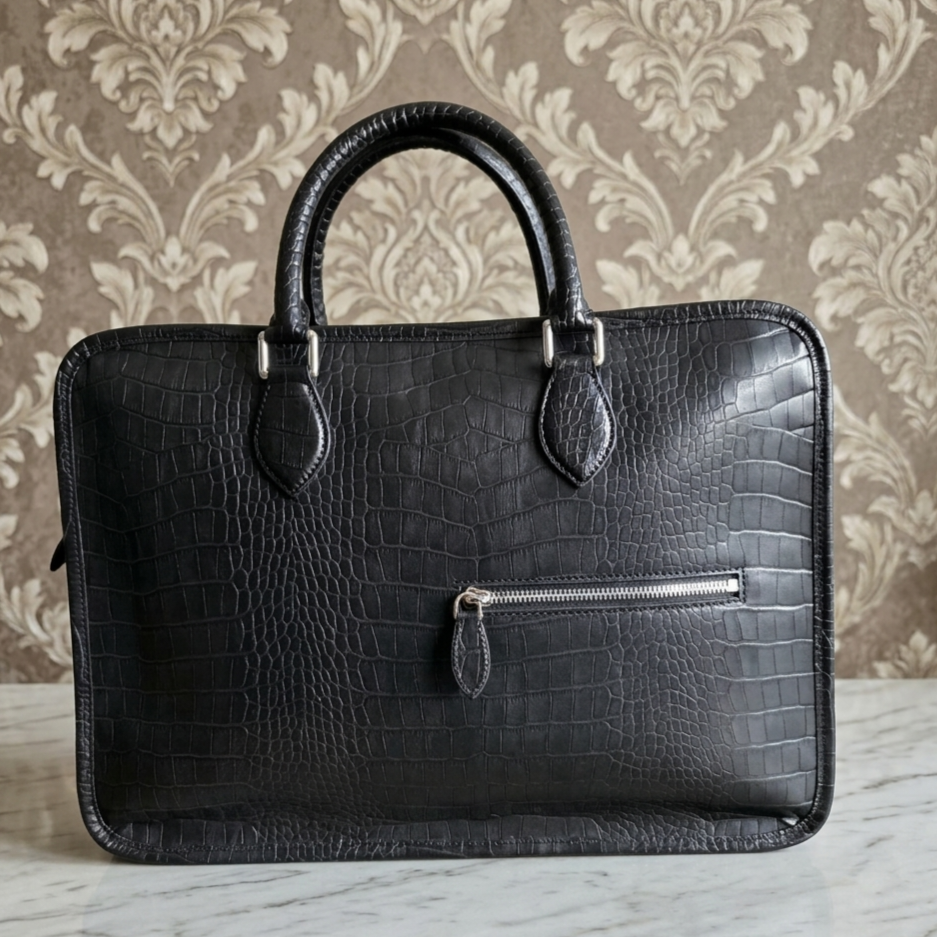 Leather Laptop Bag -  Black