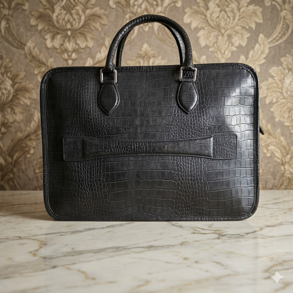 Leather Laptop Bag -  Black