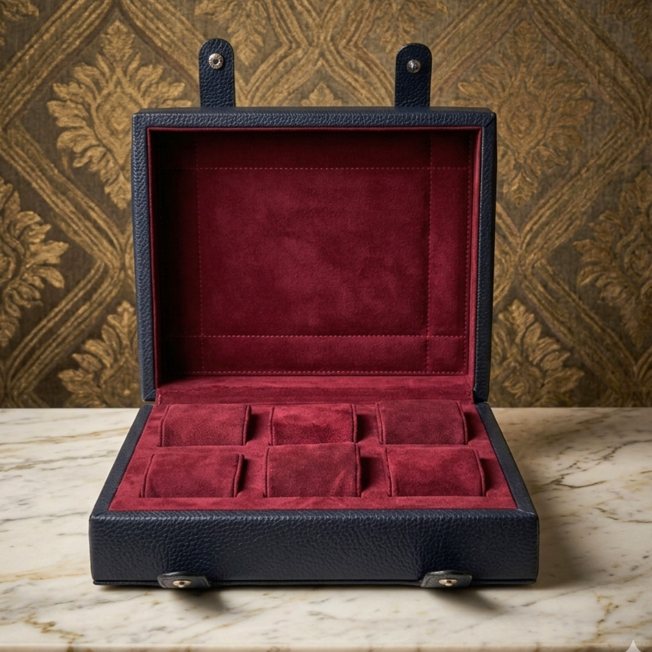 Arca Temporis Leather Watch Box for 6 / D. Blue - Burgundy