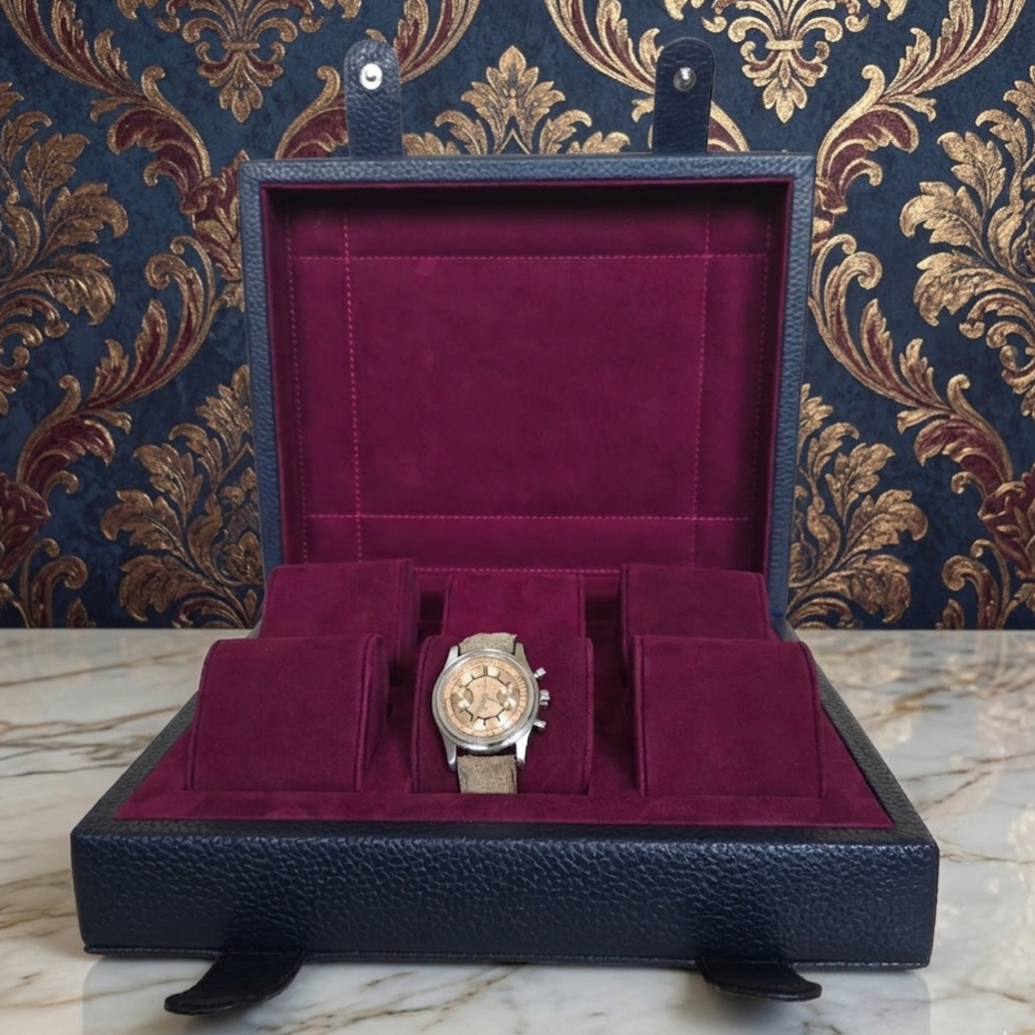 Arca Temporis Leather Watch Box for 6 / D. Blue - Burgundy