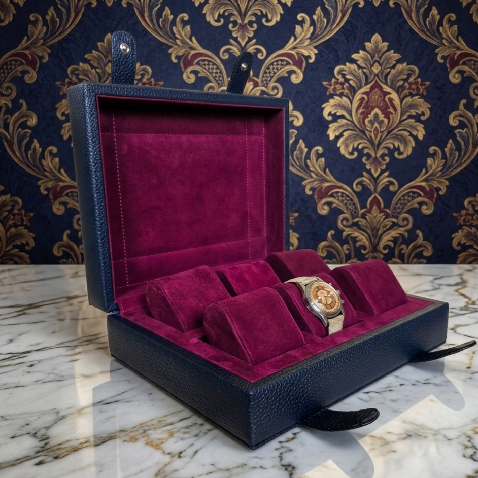 Arca Temporis Leather Watch Box for 6 / D. Blue - Burgundy