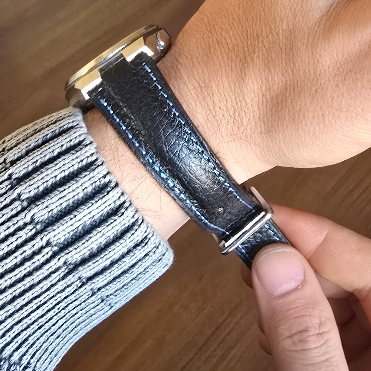 Tsuyosa Leather Strap - Black - Blue