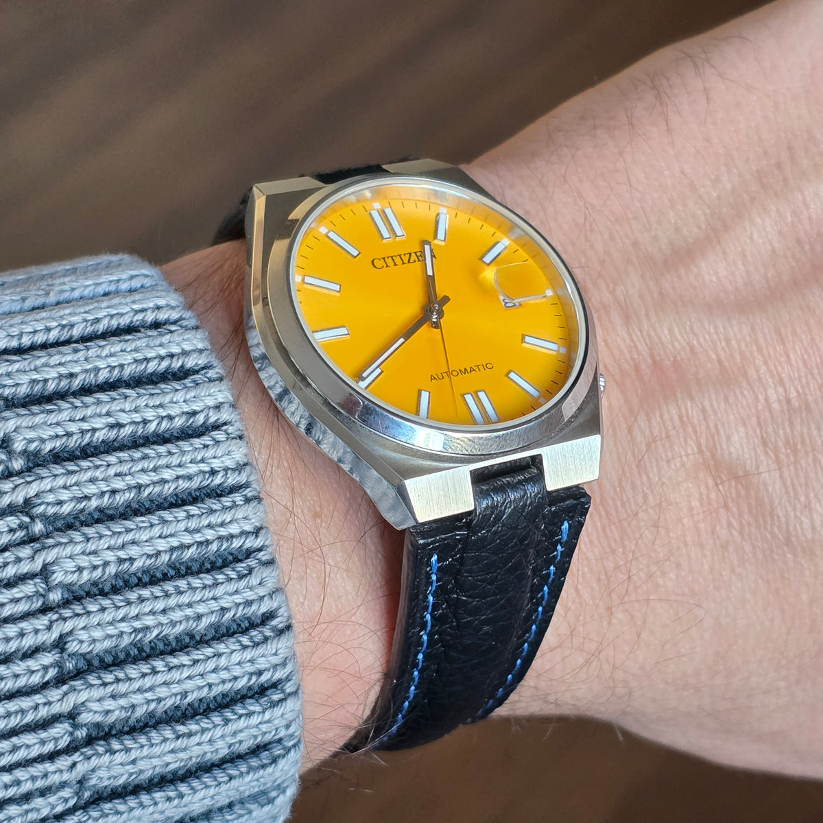 Tsuyosa Leather Strap - Black - Blue
