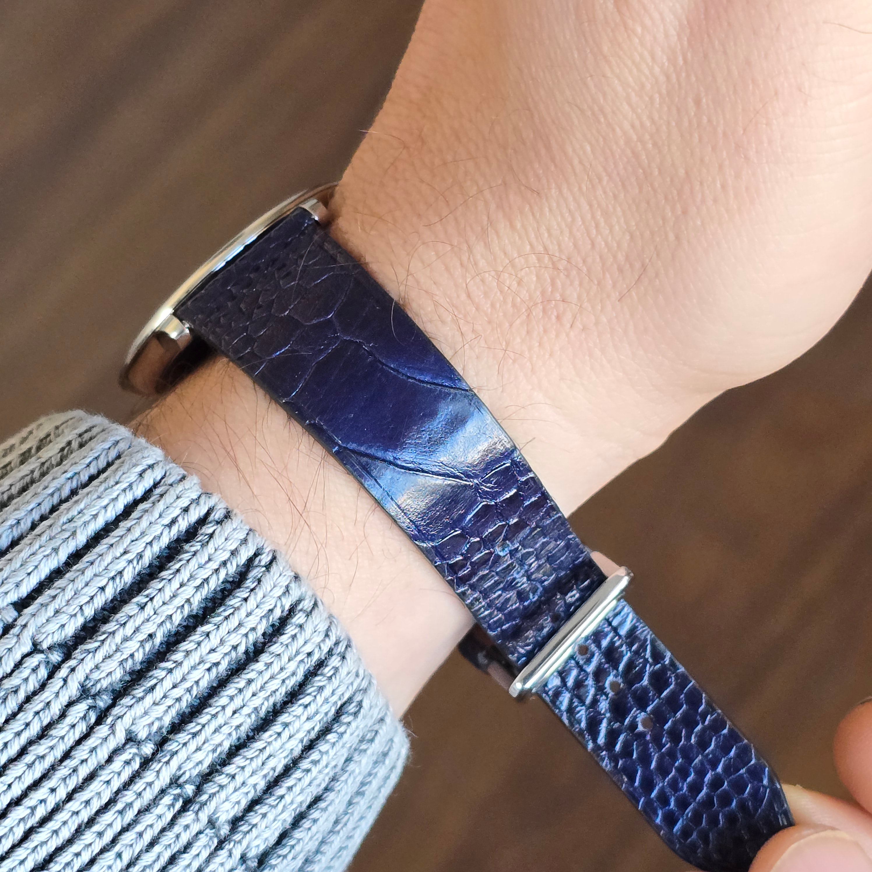 Ostrich Leather Strap - D. Blue Stitchless