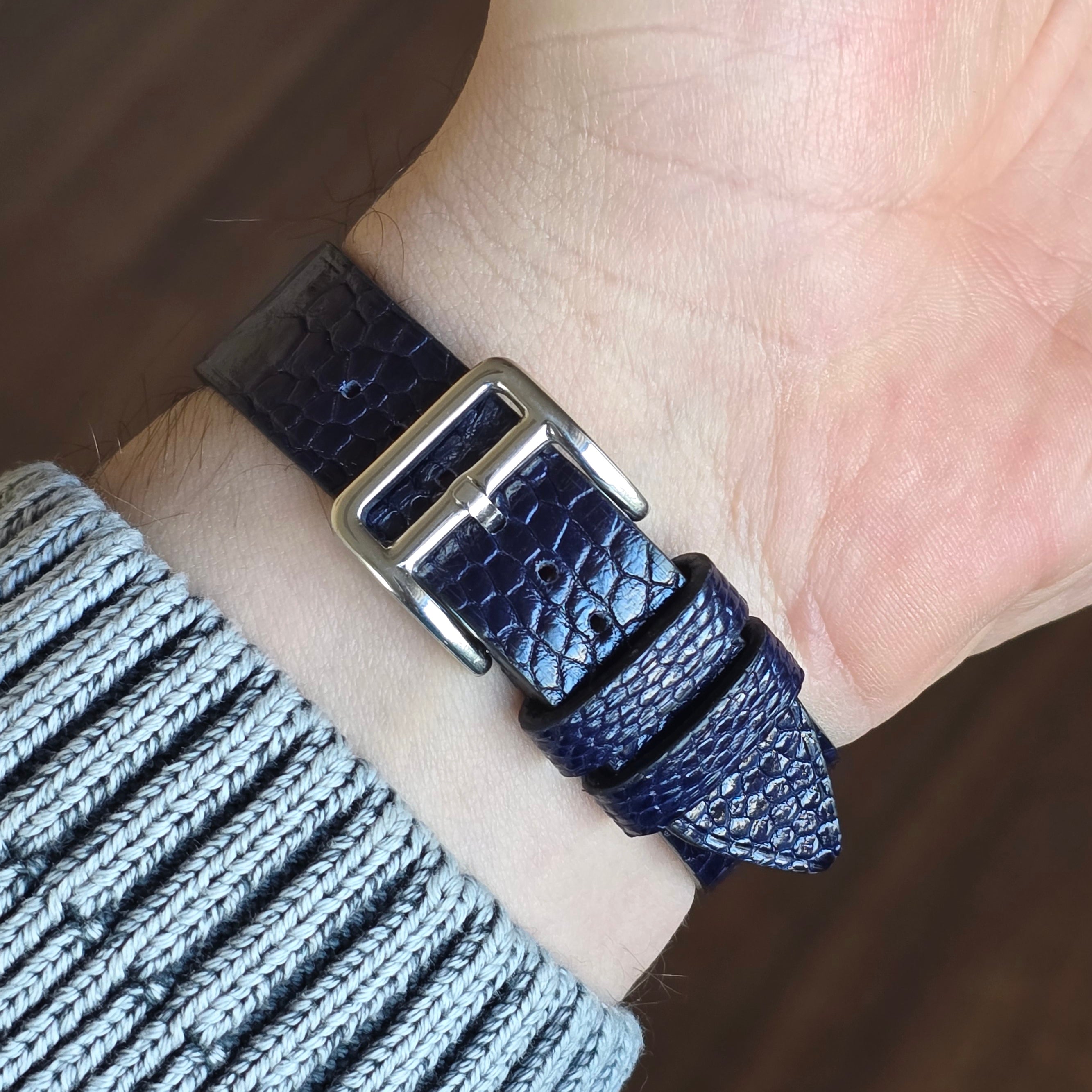 Ostrich Stitchless Slim Leather Watch Strap - D. Blue