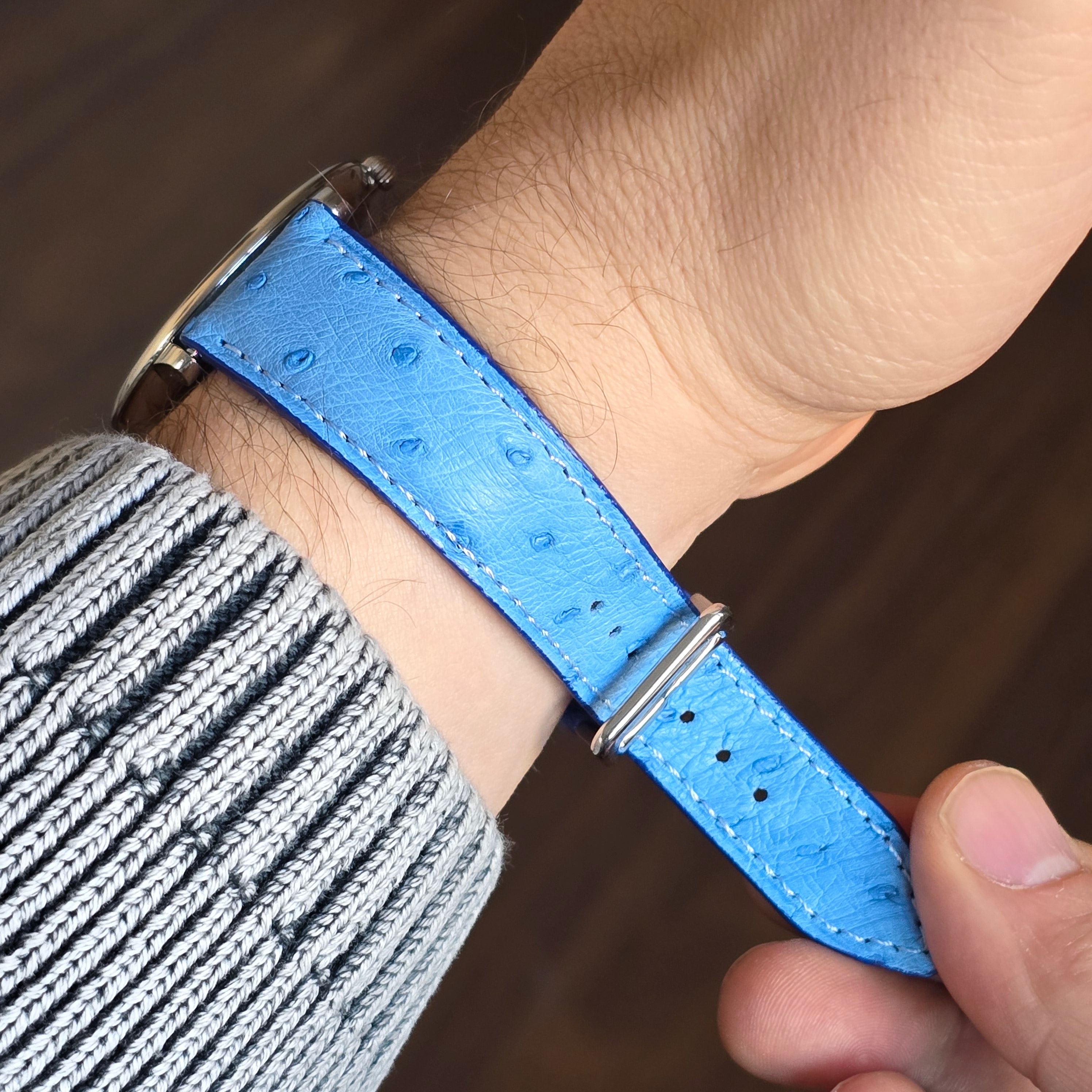 Ostrich Leather Strap - Blue