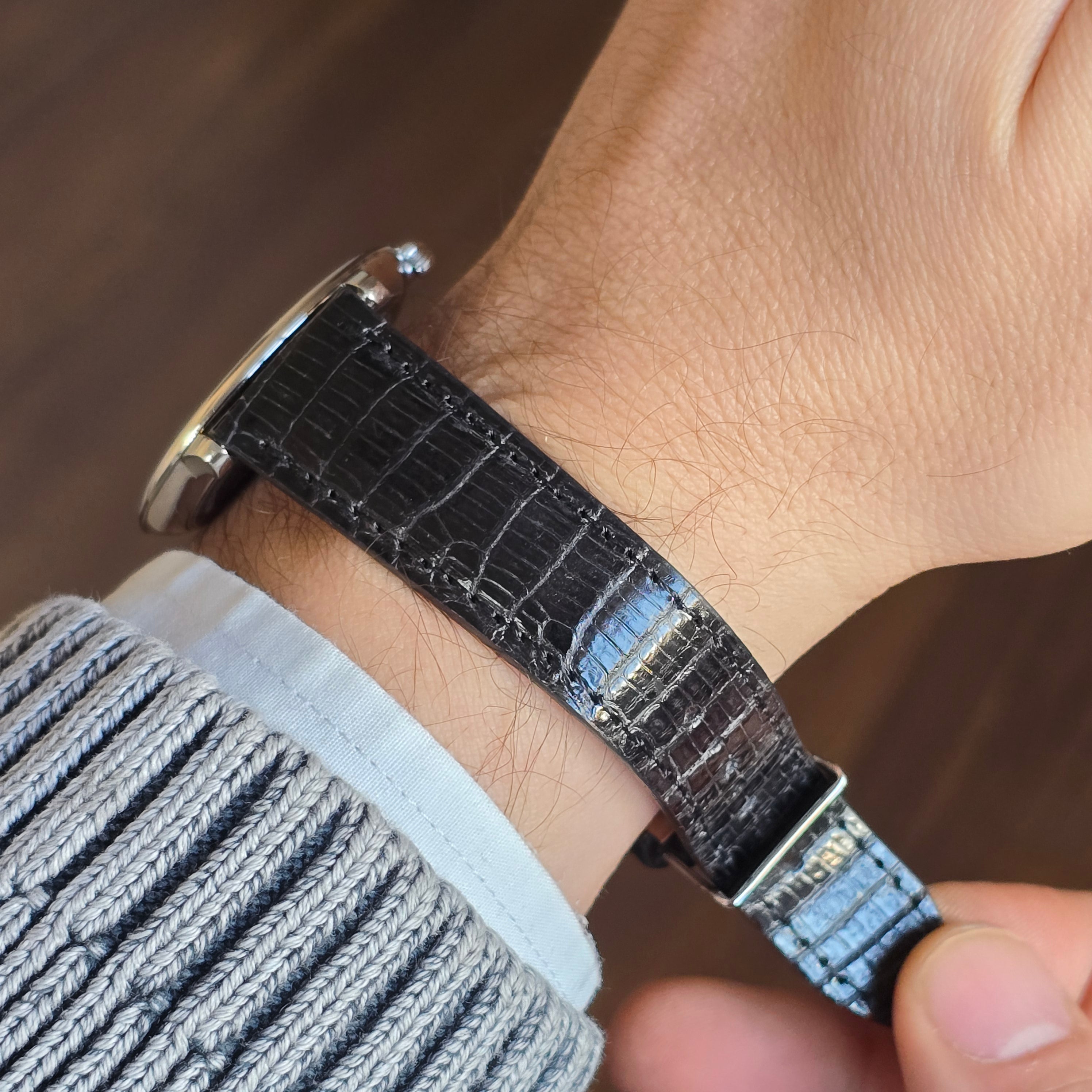 Lizard Leather Watch Strap - Black