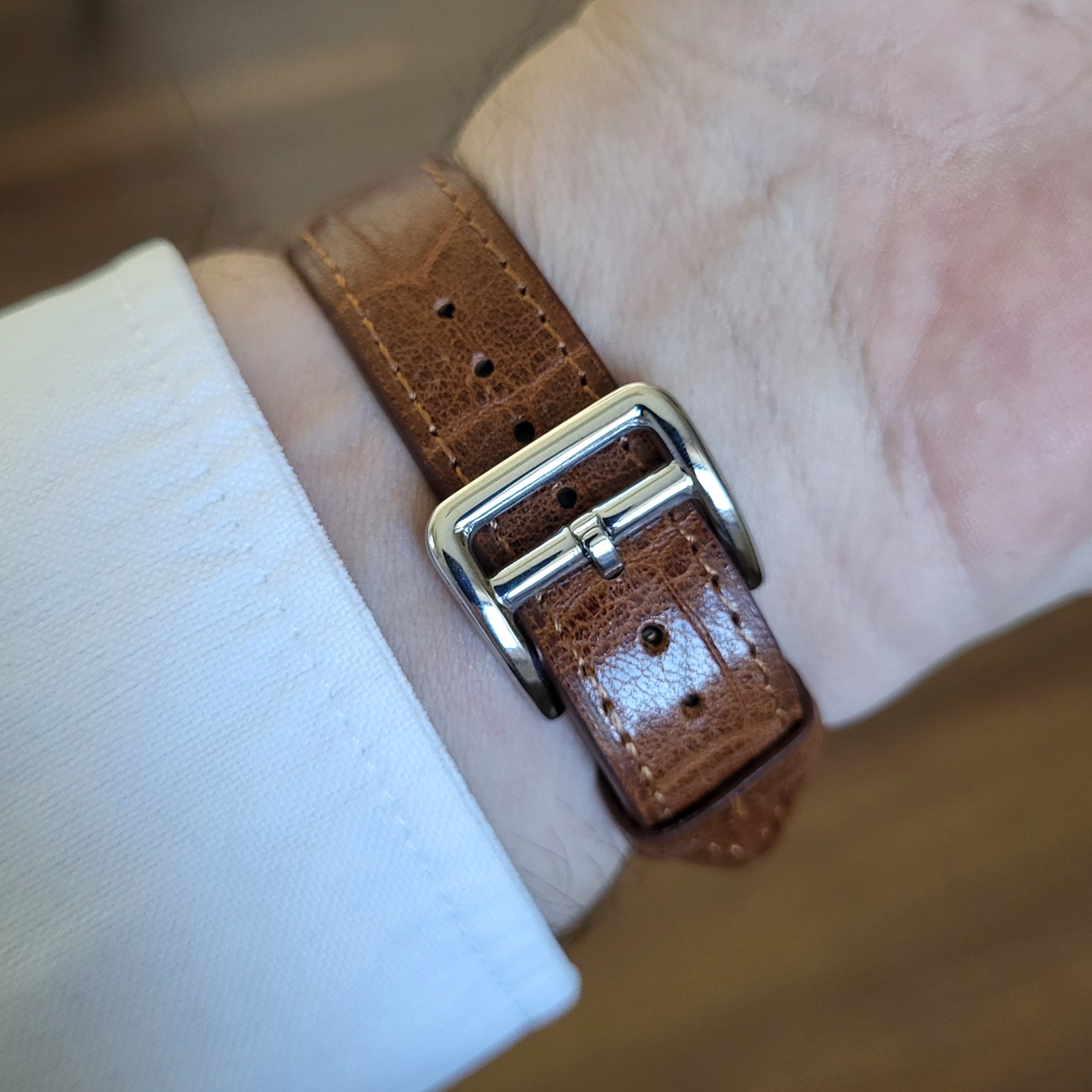 Croc. Embossed Leather Strap - Tan