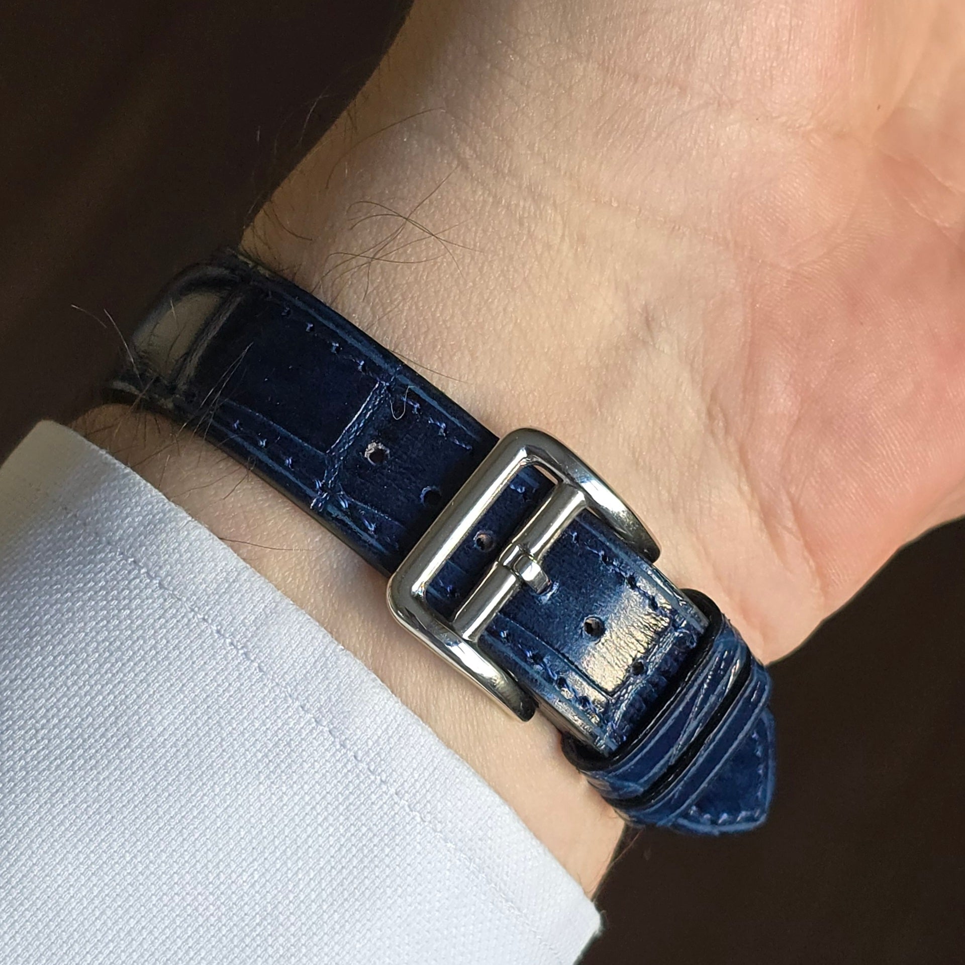 Croc. Embossed Leather Strap - D. Blue