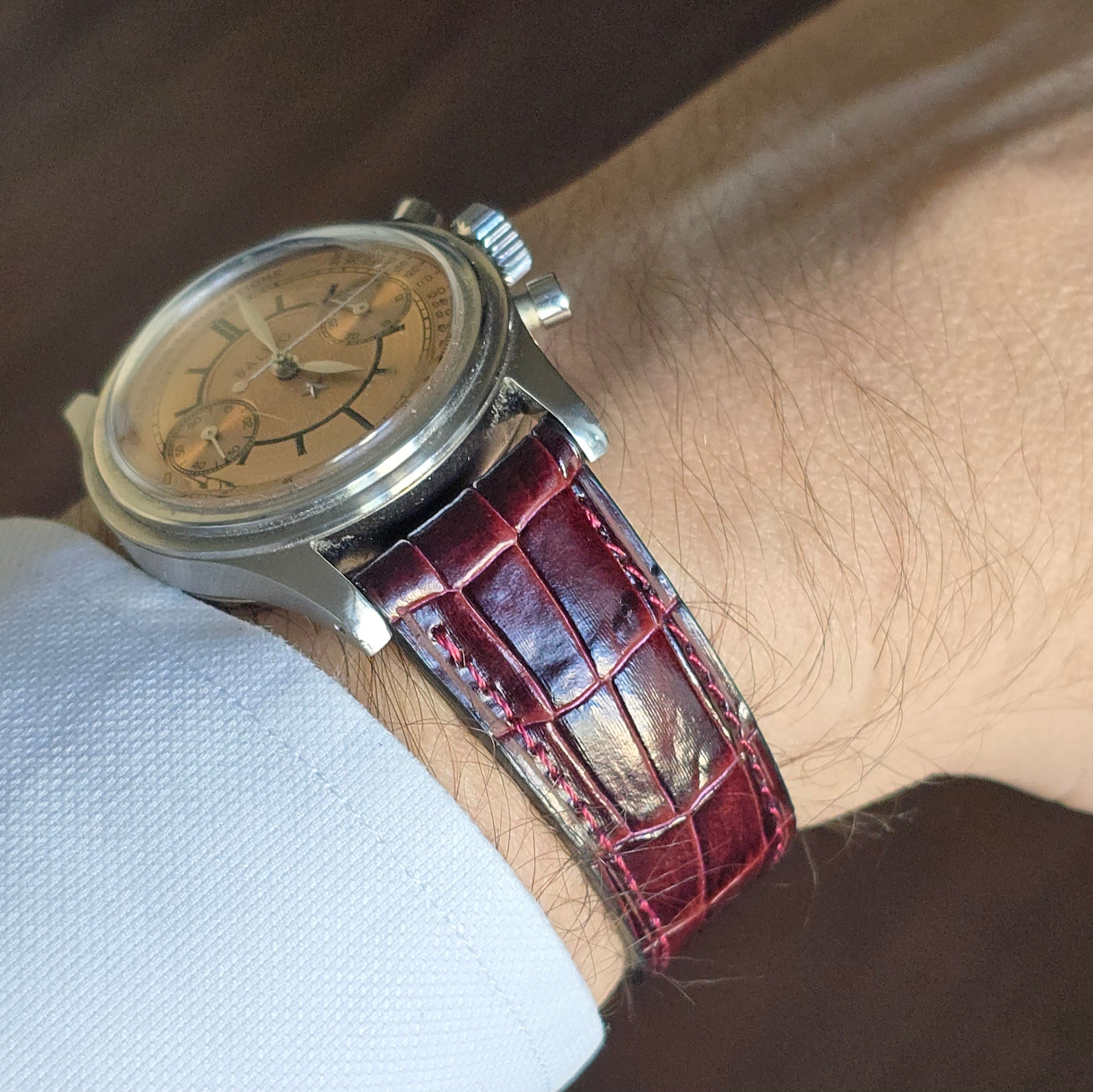 Croc. Embossed Leather Strap - Burgundy