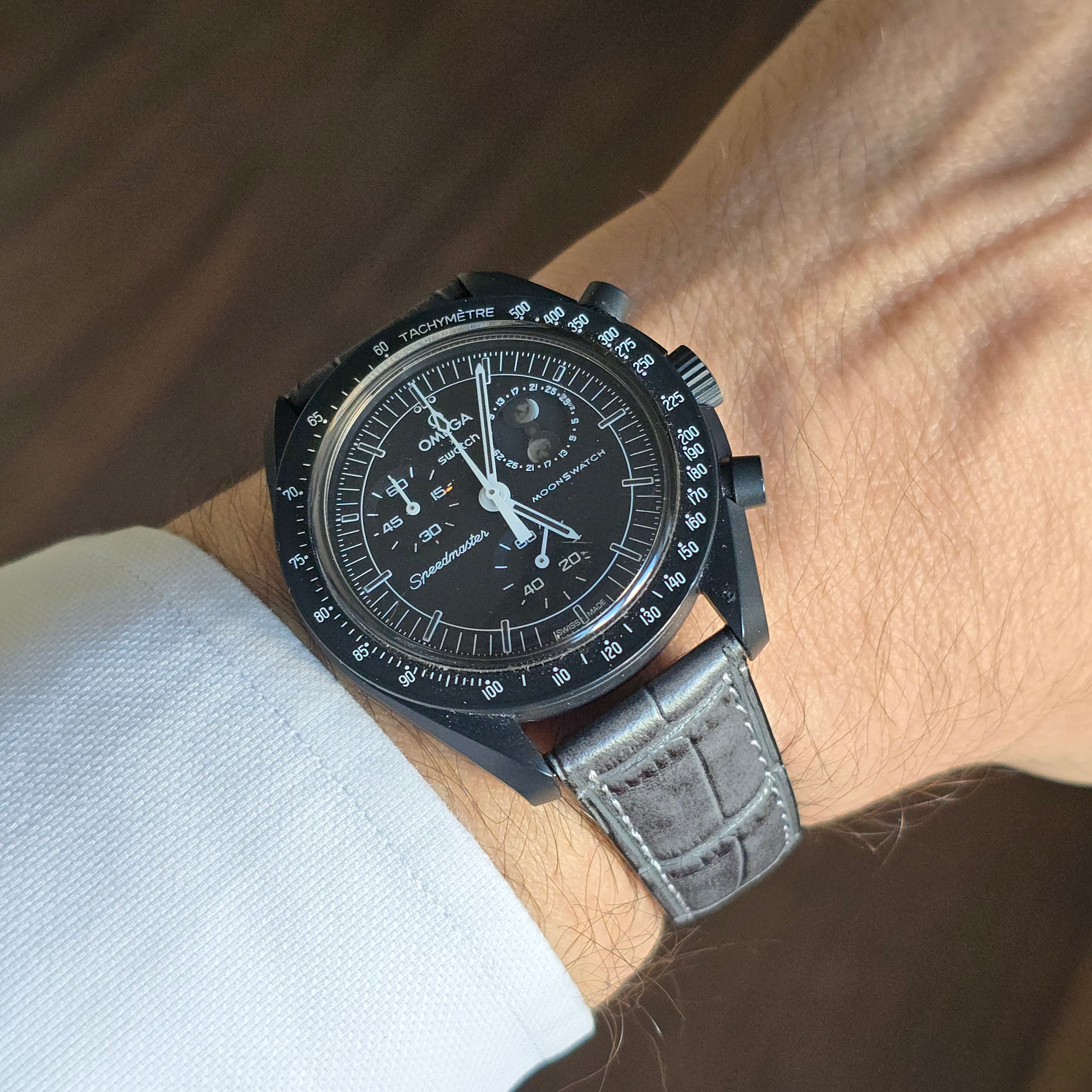 Croc. Embossed Leather Strap - Grey