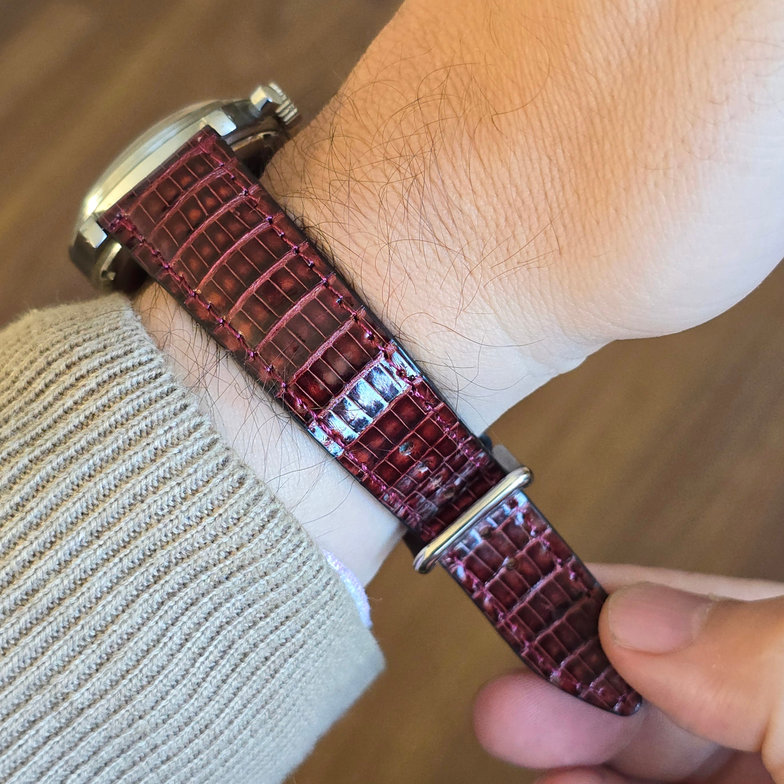 Lizard Leather Watch Strap - Burgundy