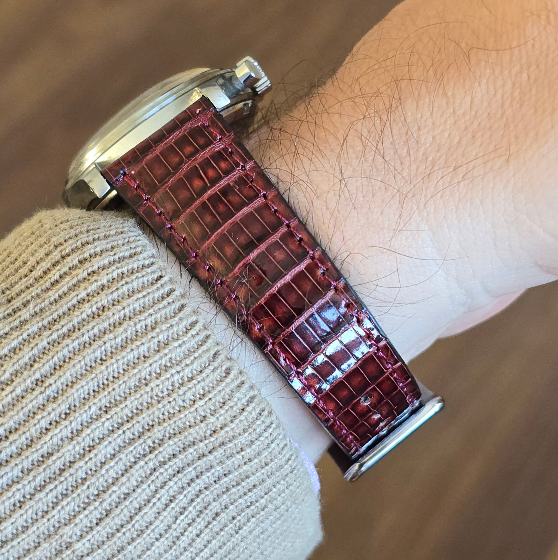 Lizard Leather Watch Strap - Burgundy