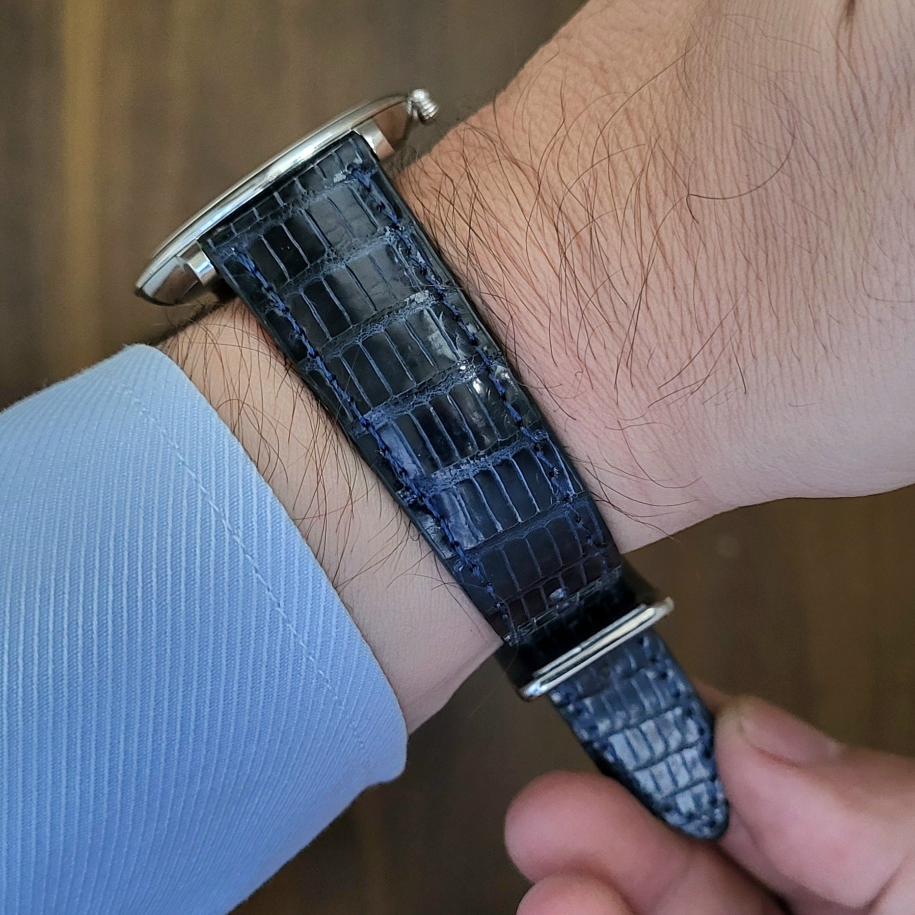 Lizard Leather Watch Strap - D. Blue