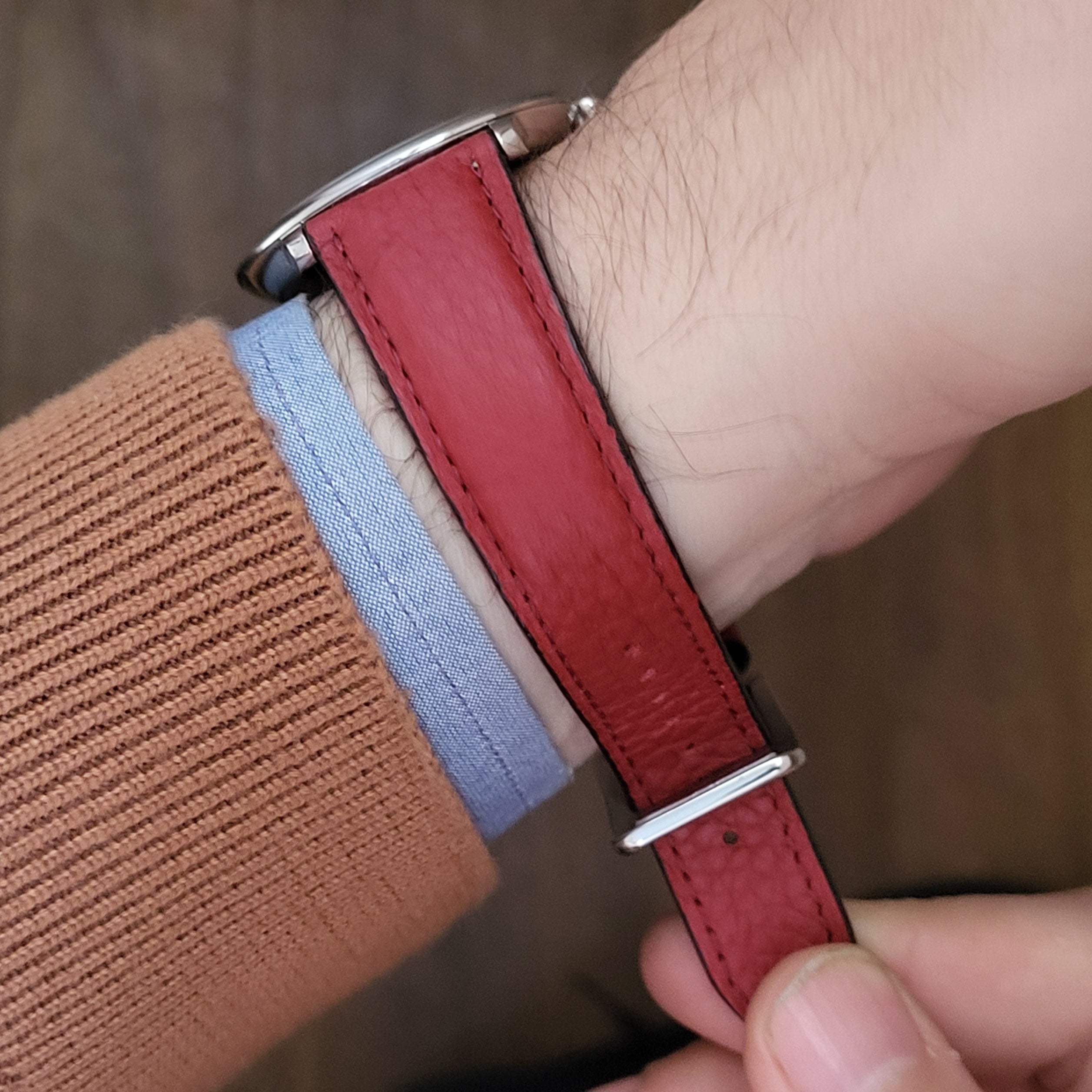 Embossed Leather Strap - Red