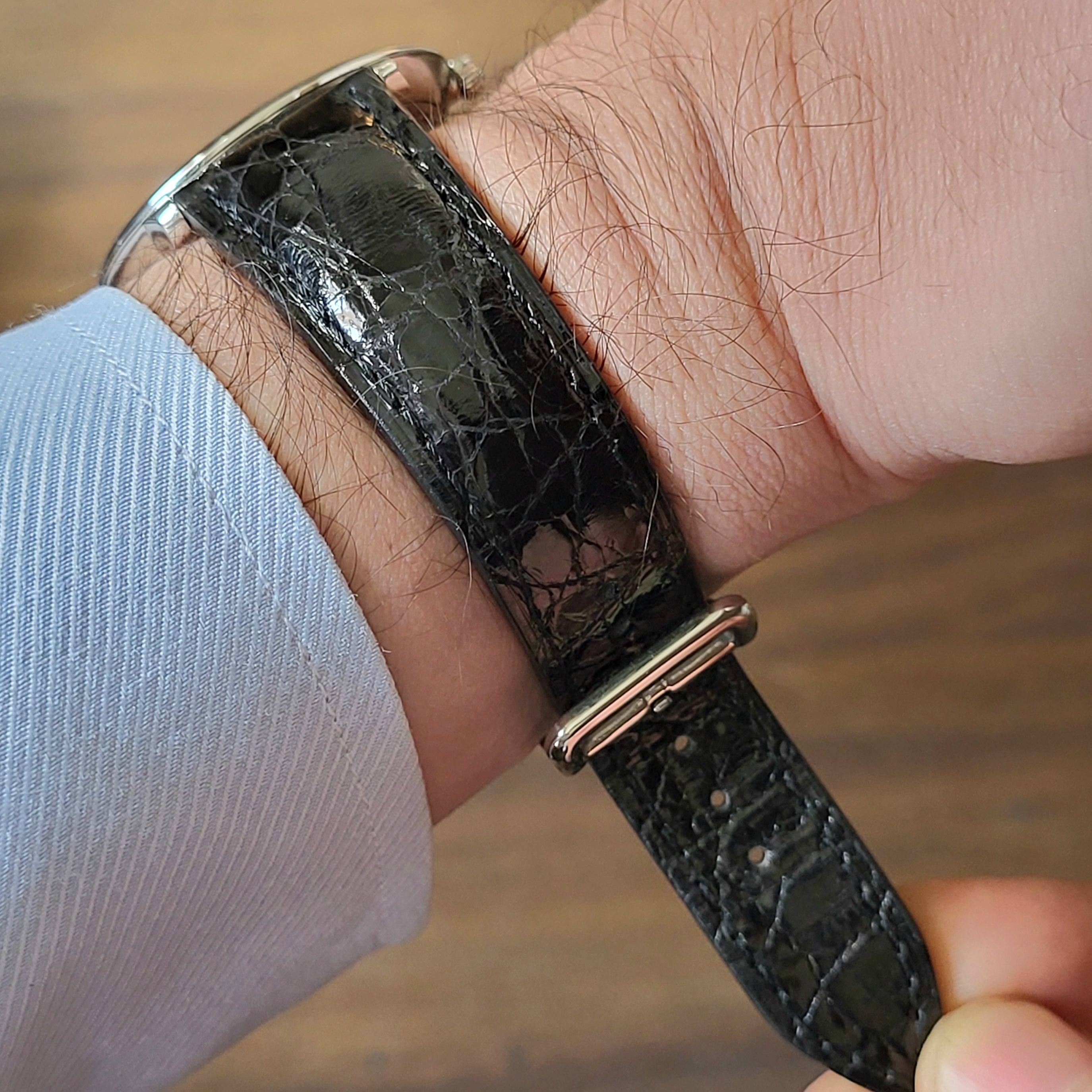 Genuine Croc. Leather Watch Strap - Black