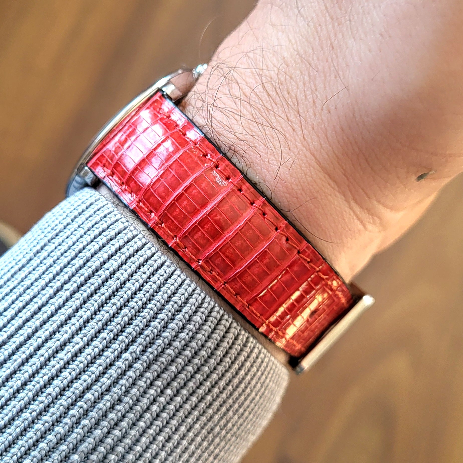 Lizard Leather Watch Strap - Red