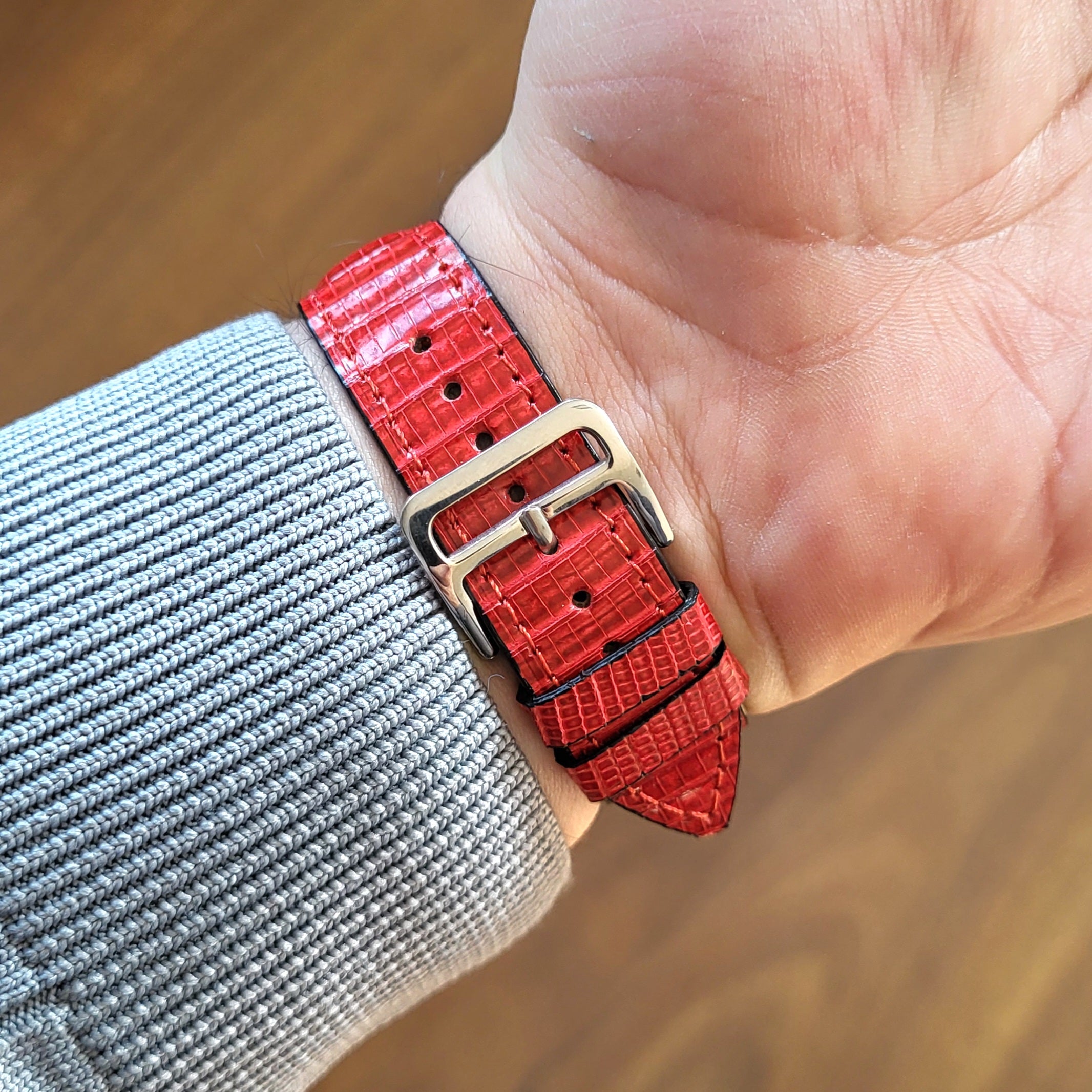 Lizard Leather Watch Strap - Red