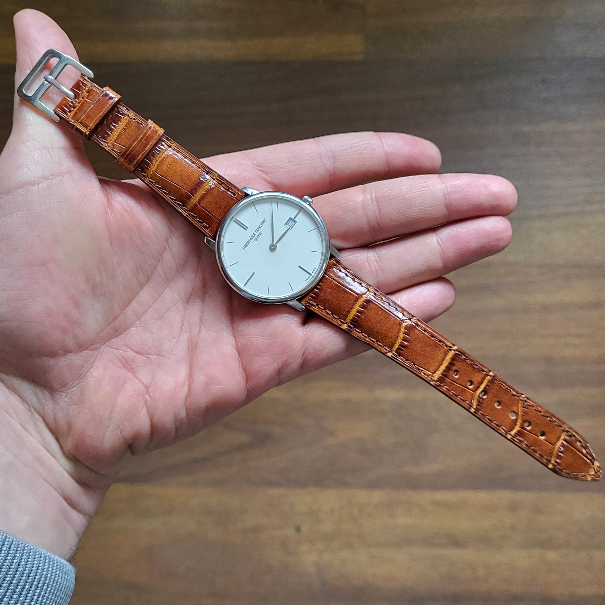 Croc. Embossed Leather Strap - Tan