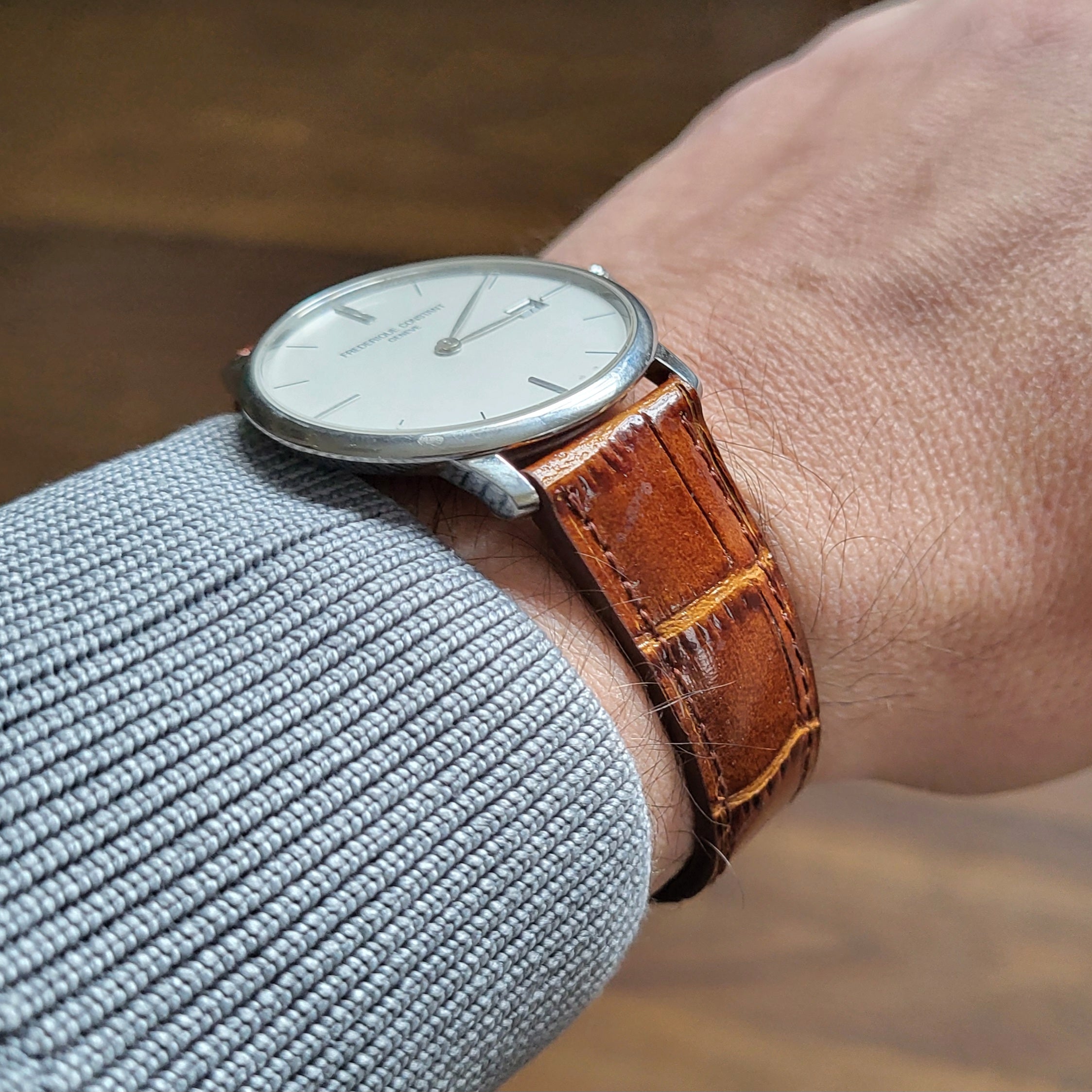 Croc. Embossed Leather Strap - Tan